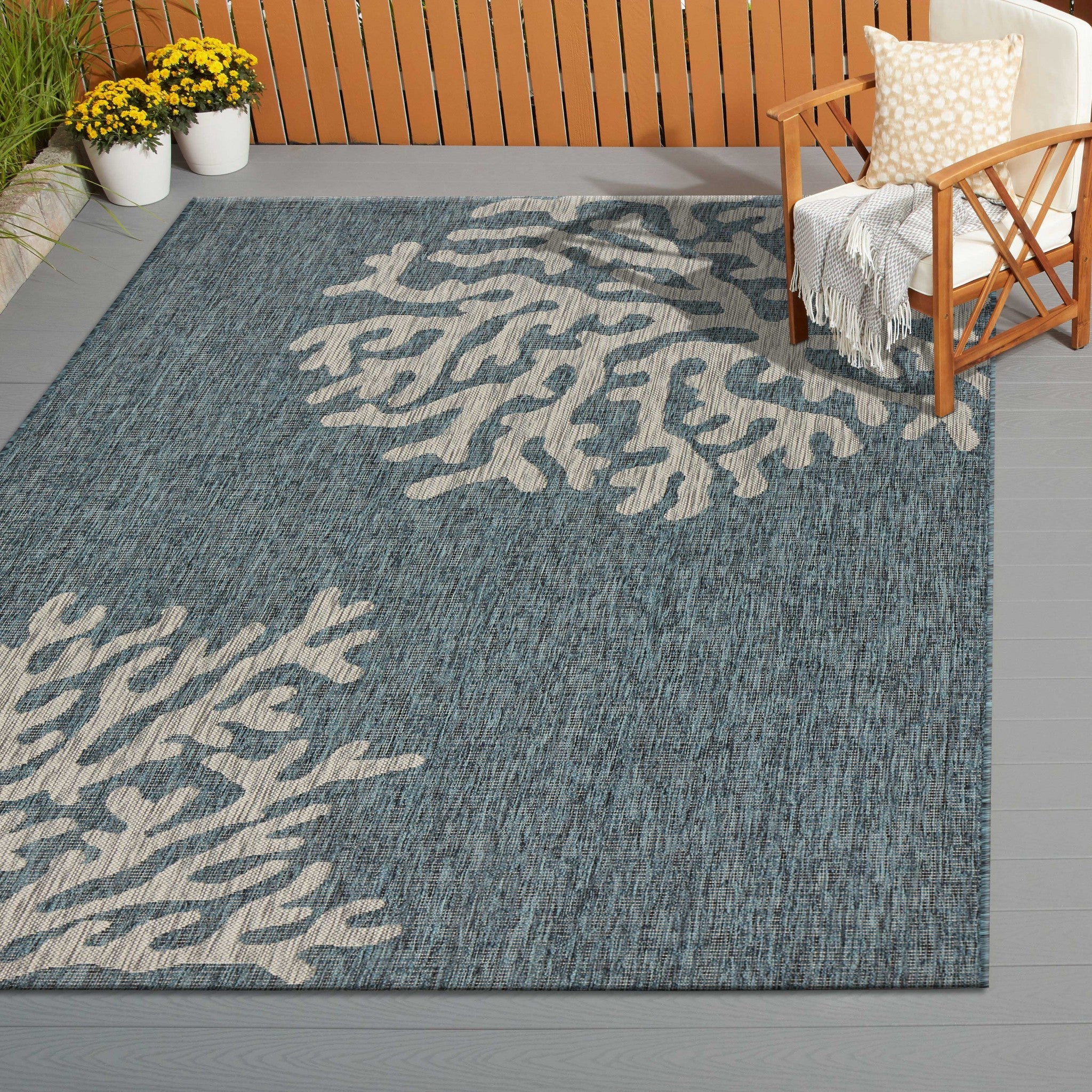 8' X 9' Blue Indoor Outdoor Area Rug-Outdoor Rugs-DECOROLALA