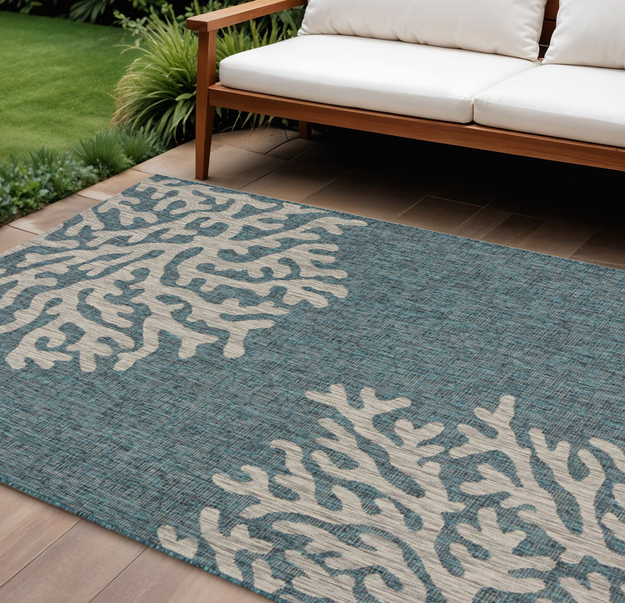 8' X 9' Blue Indoor Outdoor Area Rug-Outdoor Rugs-DECOROLALA