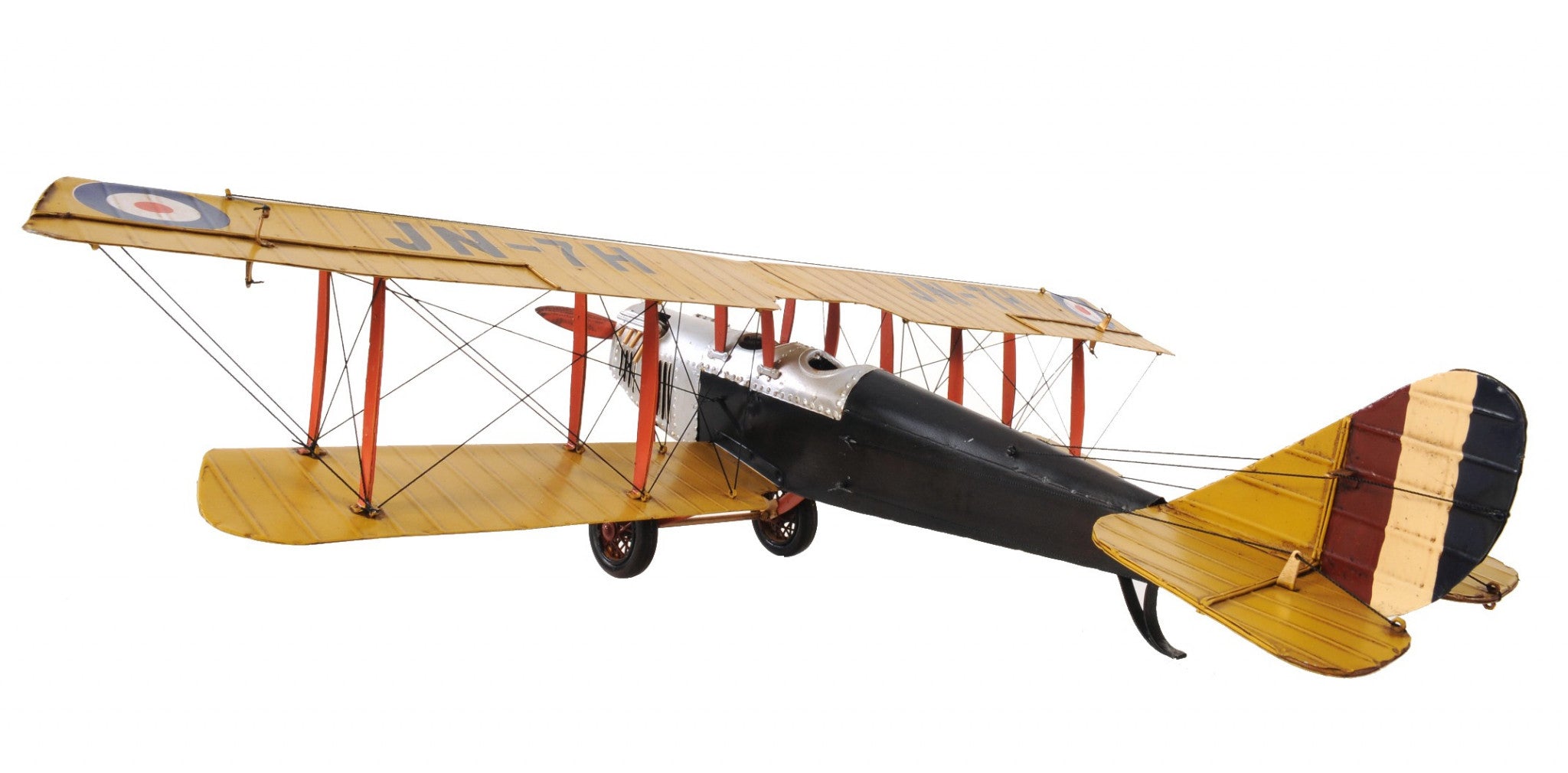 8" Yellow Red And Gray Metal Hand Painted Air Plane-Sculptures-DECOROLALA