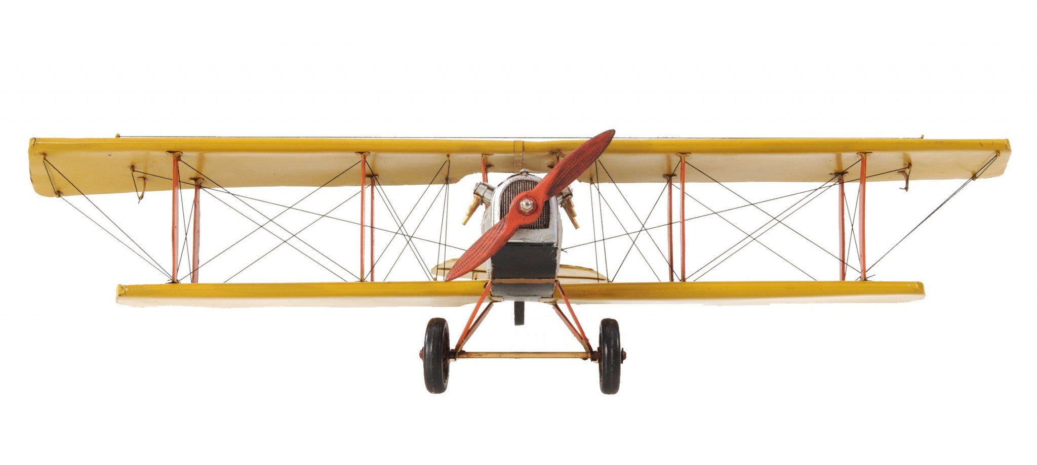 8" Yellow Red And Gray Metal Hand Painted Air Plane-Sculptures-DECOROLALA