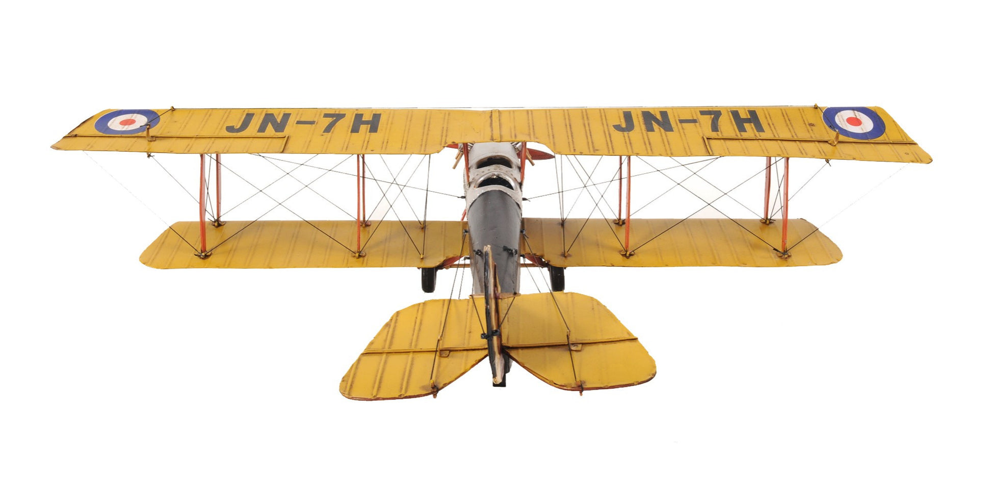 8" Yellow Red And Gray Metal Hand Painted Air Plane-Sculptures-DECOROLALA