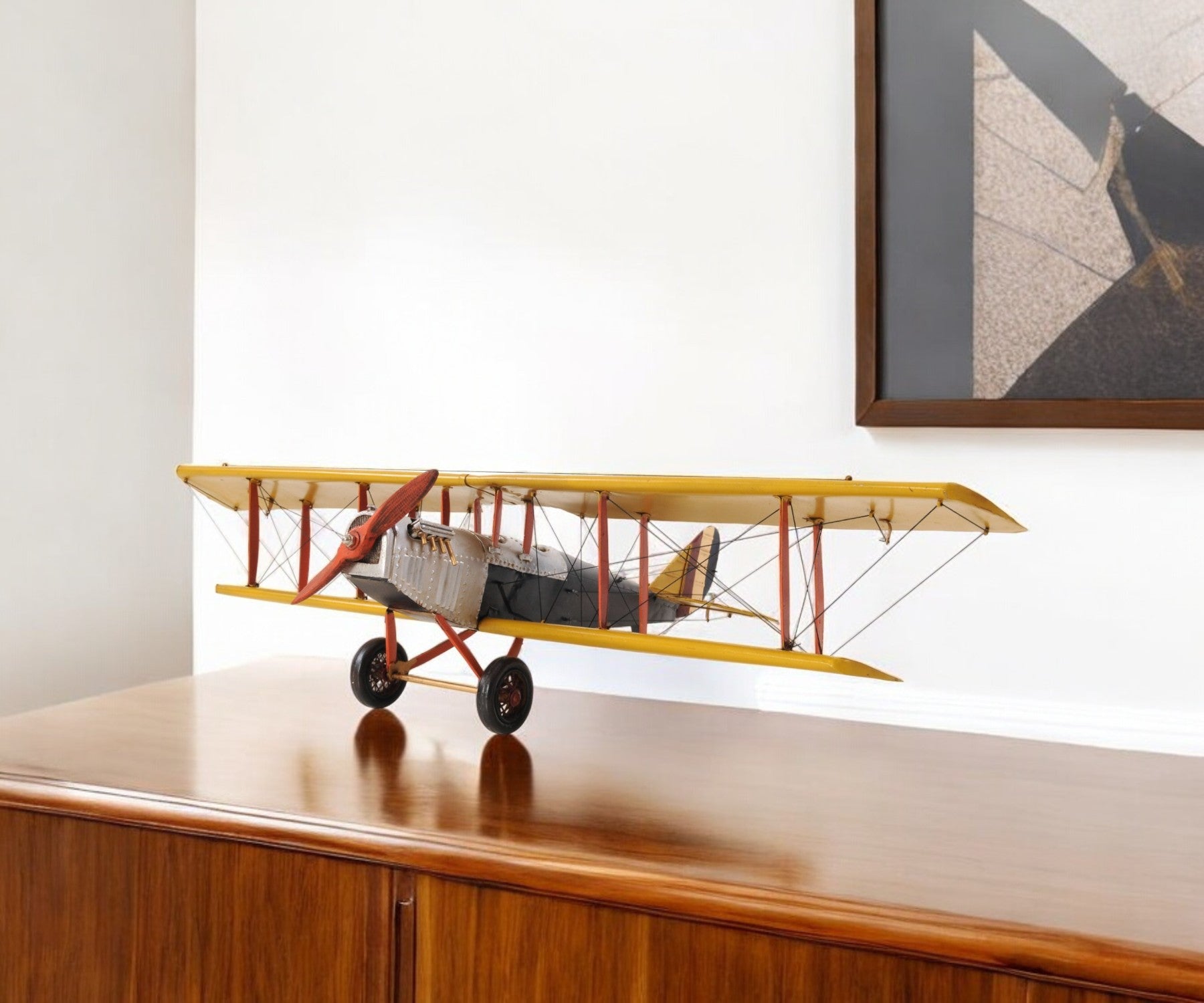 8" Yellow Red And Gray Metal Hand Painted Air Plane-Sculptures-DECOROLALA