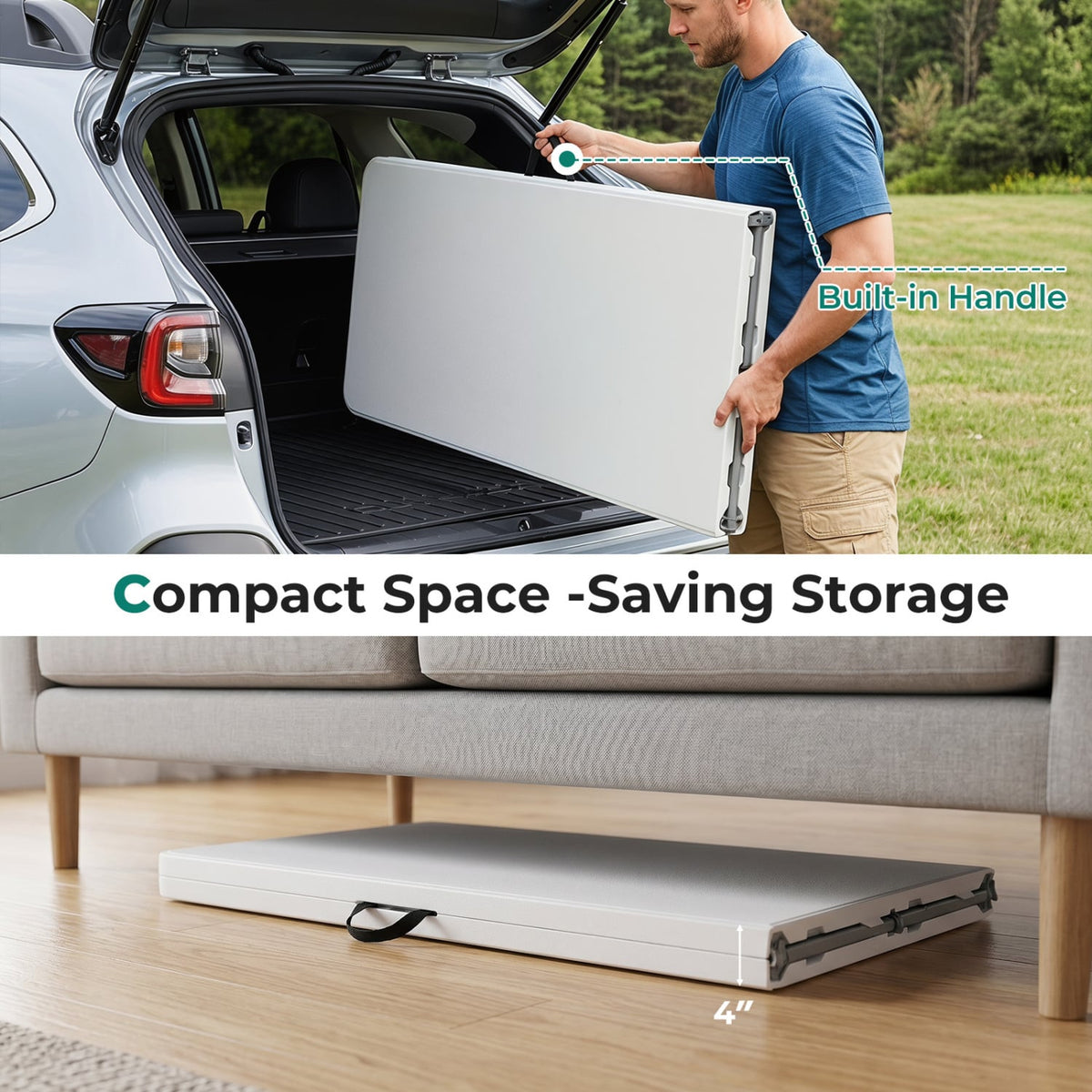8 ft Portable Folding Table 350 LBS Fold-in-Half Table with HDPE Tabletop-White-Camping Furniture-DECOROLALA