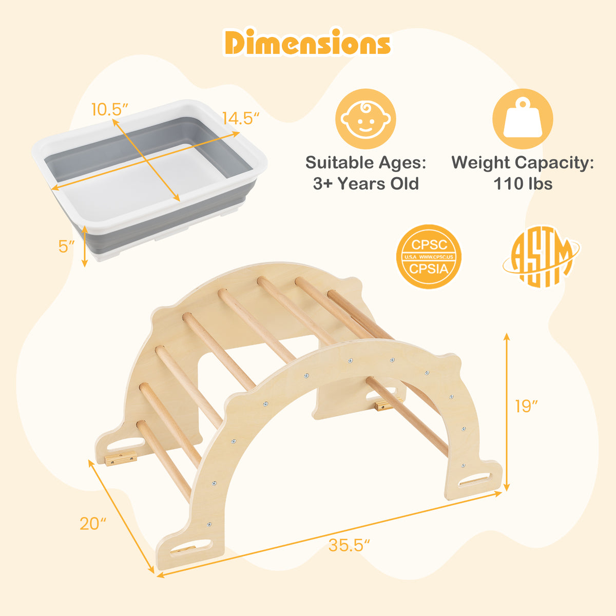 8-in-1 Montessori Climbing Arch and Sensory Table - Natural Wood