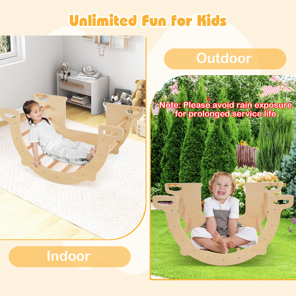 8-in-1 Montessori Climbing Arch and Sensory Table - Natural Wood