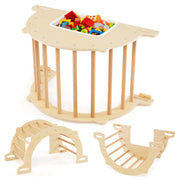 8-in-1 Montessori Climbing Arch and Sensory Table - Natural Wood