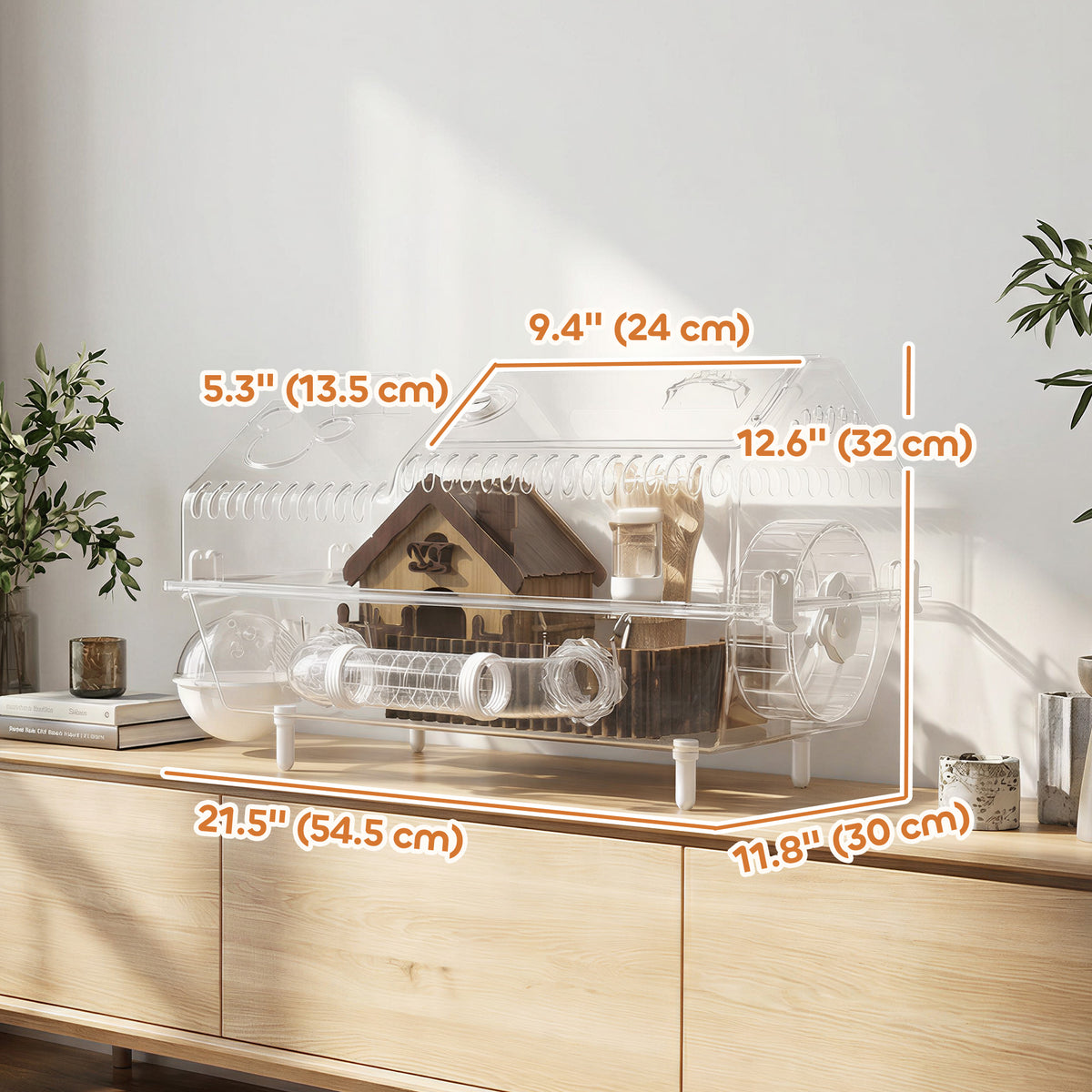 8 in 1 Dwarf Hamster Cage with Wood Accessories - 21.5" x 12"-Small Animals-DECOROLALA