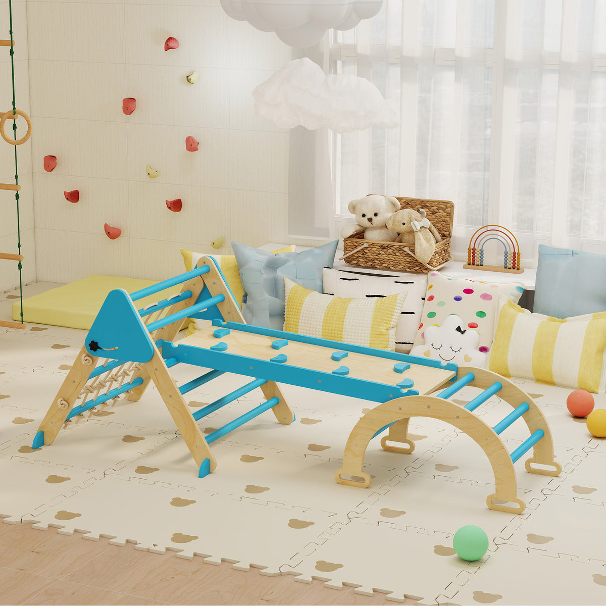 8-in-1 Pikler Triangle Set, Foldable Wooden Climbing Toys with Arch, Ramp and Ladder for Ages 18-48 Mouths-Toys & Games > Baby & Toddler Toys > Kids Gym & Playmats-DECOROLALA