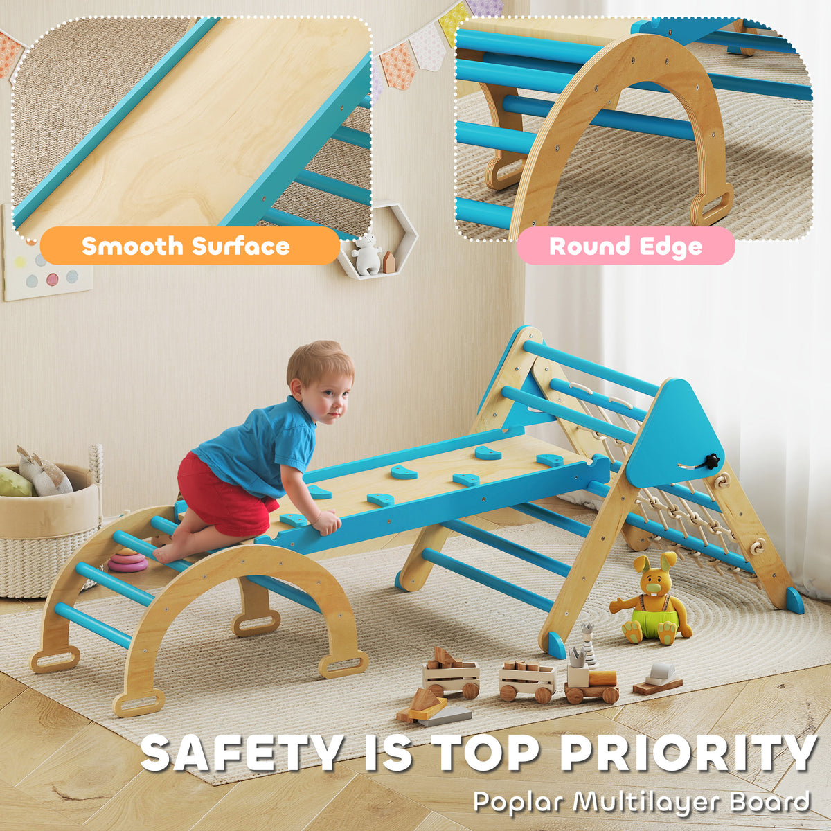 8-in-1 Pikler Triangle Set, Foldable Wooden Climbing Toys with Arch, Ramp and Ladder for Ages 18-48 Mouths-Toys & Games > Baby & Toddler Toys > Kids Gym & Playmats-DECOROLALA