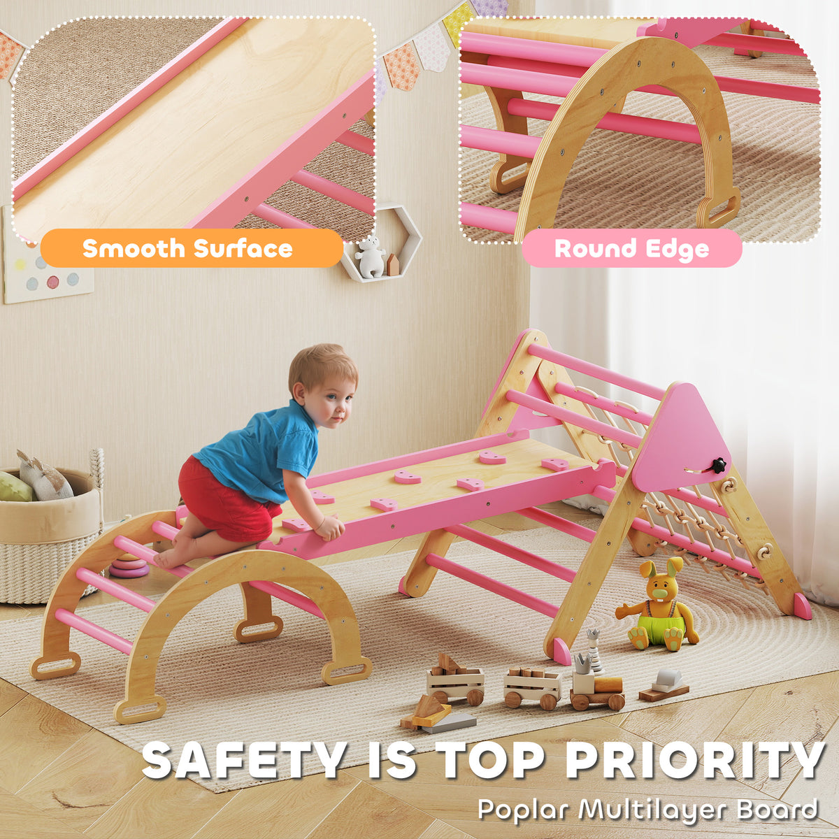 8-in-1 Pikler Triangle Set, Foldable Wooden Climbing Toys with Arch, Ramp and Ladder for Ages 18-48 Mouths-Toys & Games > Baby & Toddler Toys > Kids Gym & Playmats-DECOROLALA