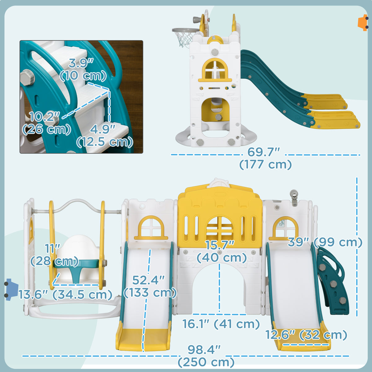 8-in-1 Toddler Slide and Swing Set - White/Yellow 1-3 Years-Toys & Games > Kids Outdoor Play > Gym Sets & Swings-DECOROLALA