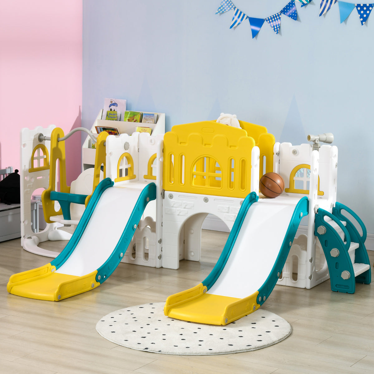 8-in-1 Toddler Slide and Swing Set - White/Yellow 1-3 Years-Toys & Games > Kids Outdoor Play > Gym Sets & Swings-DECOROLALA