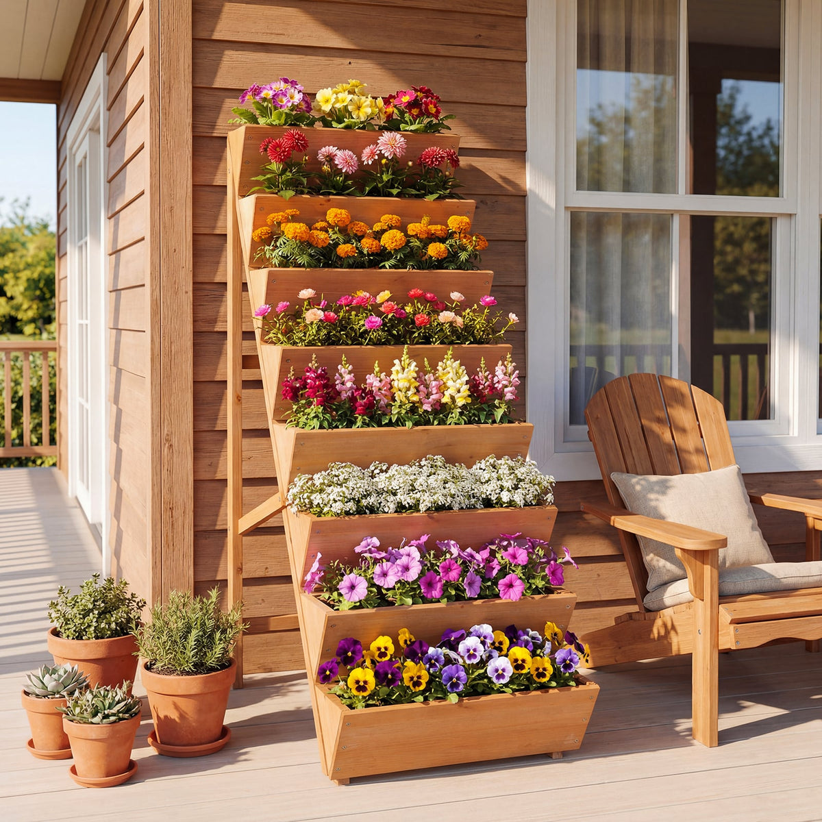 8-tier Vertical Raised Garden Bed Wood Elevated Planter Box with Legs-Orange-Raised Garden Beds-DECOROLALA