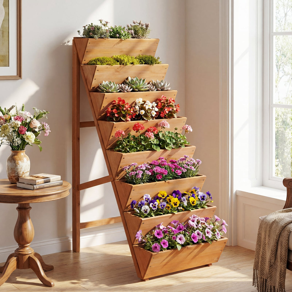 8-tier Vertical Raised Garden Bed Wood Elevated Planter Box with Legs-Orange-Raised Garden Beds-DECOROLALA