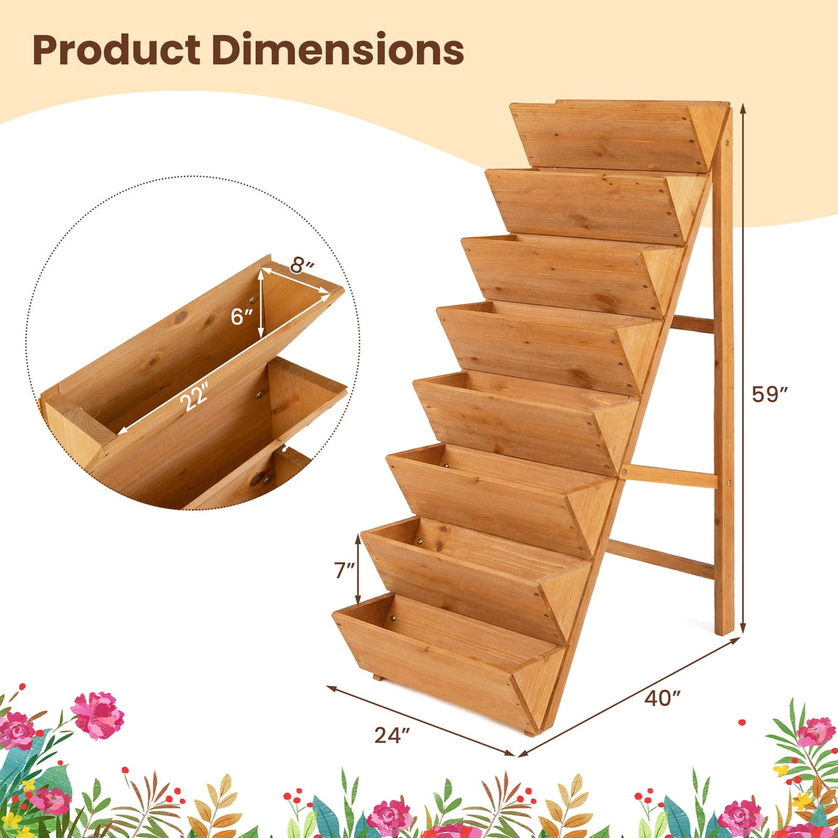 8-tier Vertical Raised Garden Bed Wood Elevated Planter Box with Legs-Orange-Raised Garden Beds-DECOROLALA