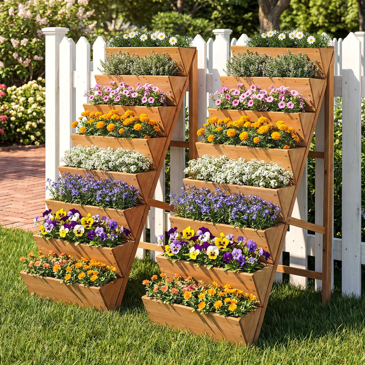 8-tier Vertical Raised Garden Bed Wood Elevated Planter Box with Legs-Orange-Raised Garden Beds-DECOROLALA
