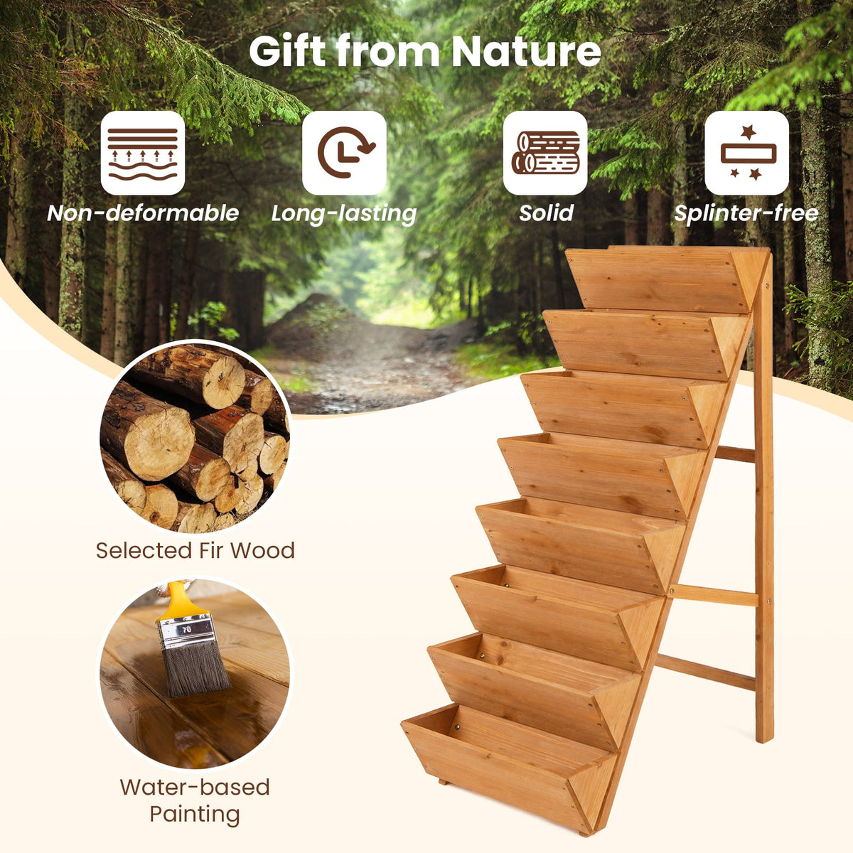 8-tier Vertical Raised Garden Bed Wood Elevated Planter Box with Legs-Orange-Raised Garden Beds-DECOROLALA