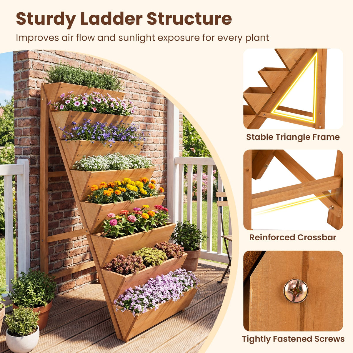 8-tier Vertical Raised Garden Bed Wood Elevated Planter Box with Legs-Orange-Raised Garden Beds-DECOROLALA