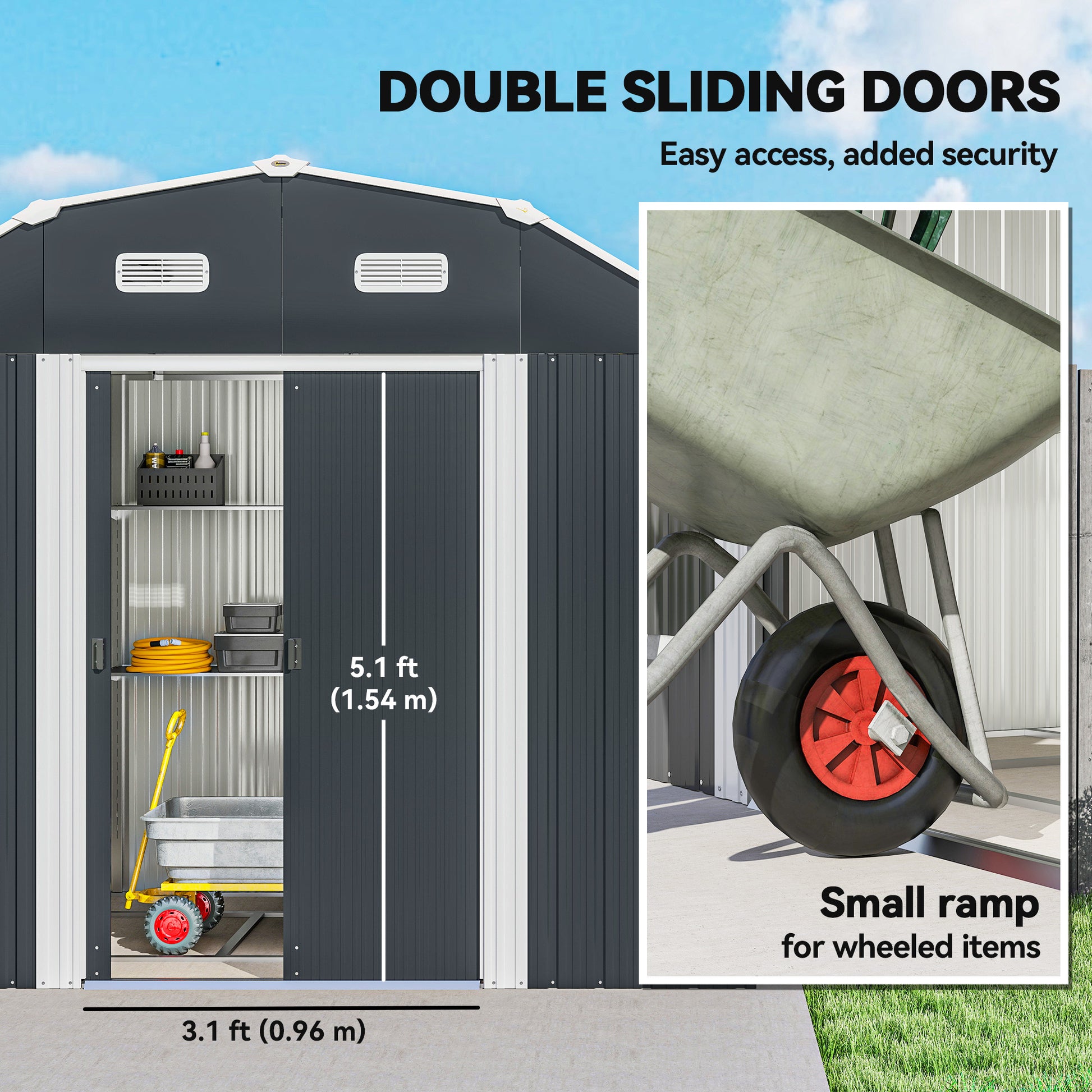 8' x 4' Galvanized Outdoor Storage Shed - Dark Grey-Patio & Garden > Lawn & Garden > Sheds-DECOROLALA