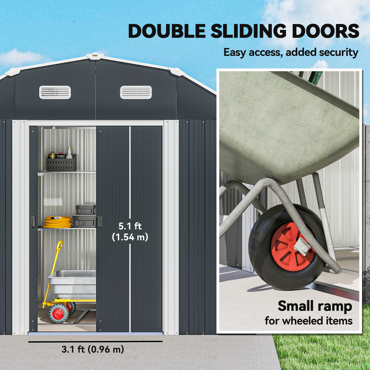 8' x 4' Galvanized Outdoor Storage Shed - Dark Grey-Patio & Garden > Lawn & Garden > Sheds-DECOROLALA