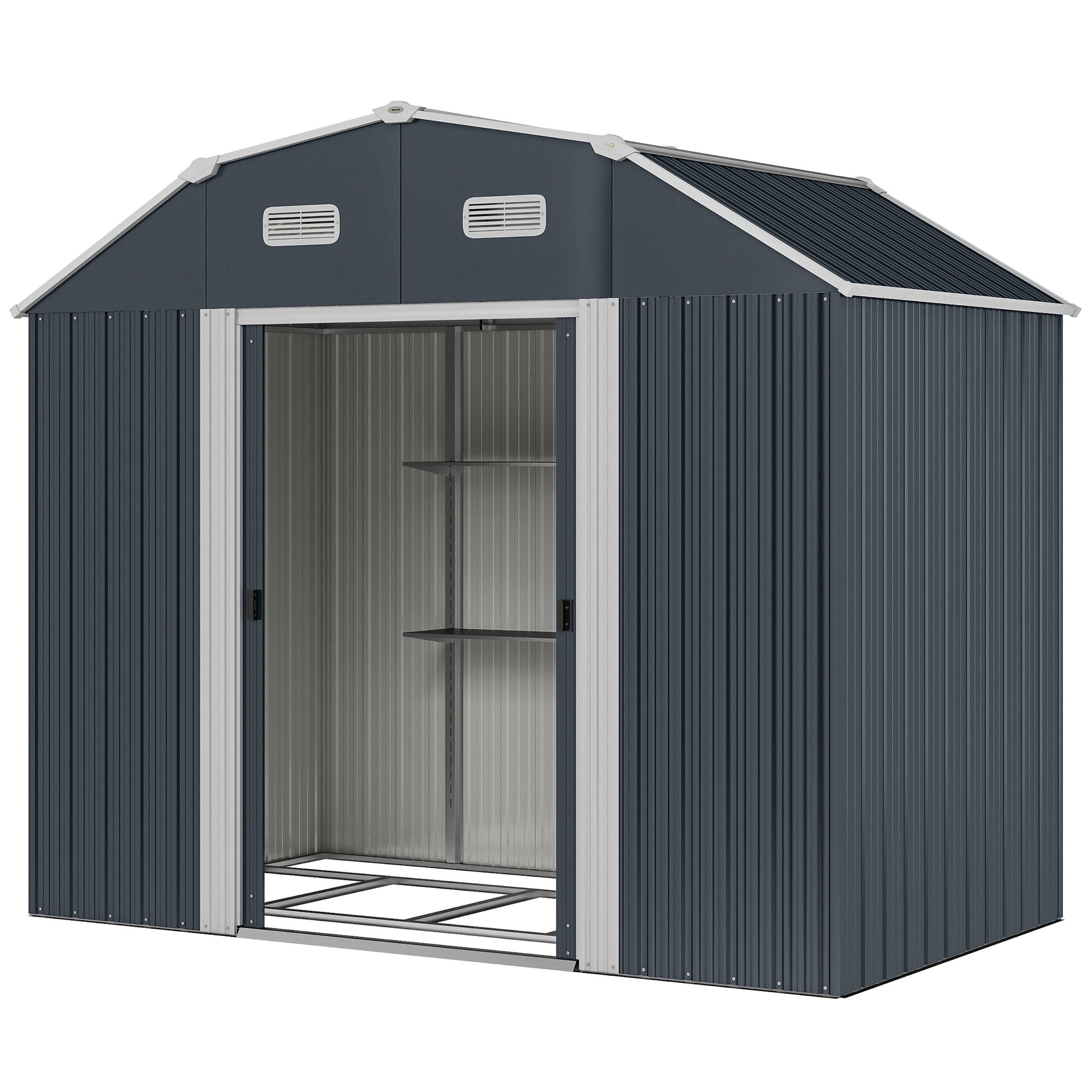 8' x 4' Galvanized Outdoor Storage Shed - Dark Grey-Patio & Garden > Lawn & Garden > Sheds-DECOROLALA