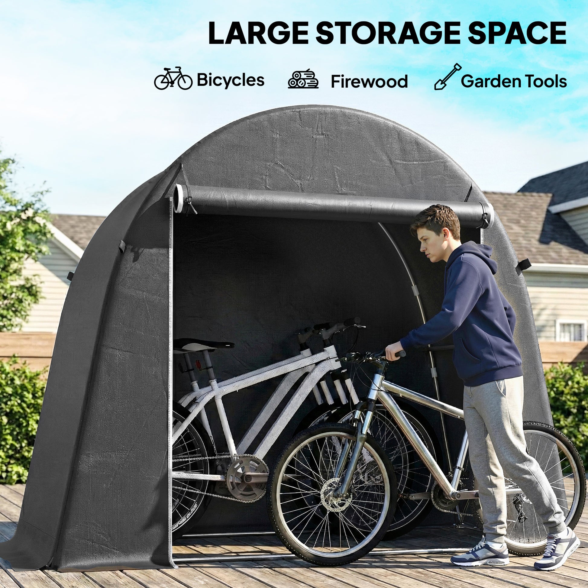 8' x 4' Portable Bike Shed - Dark Grey Waterproof Tent-Patio & Garden > Lawn & Garden > Sheds > Portable Shed-DECOROLALA