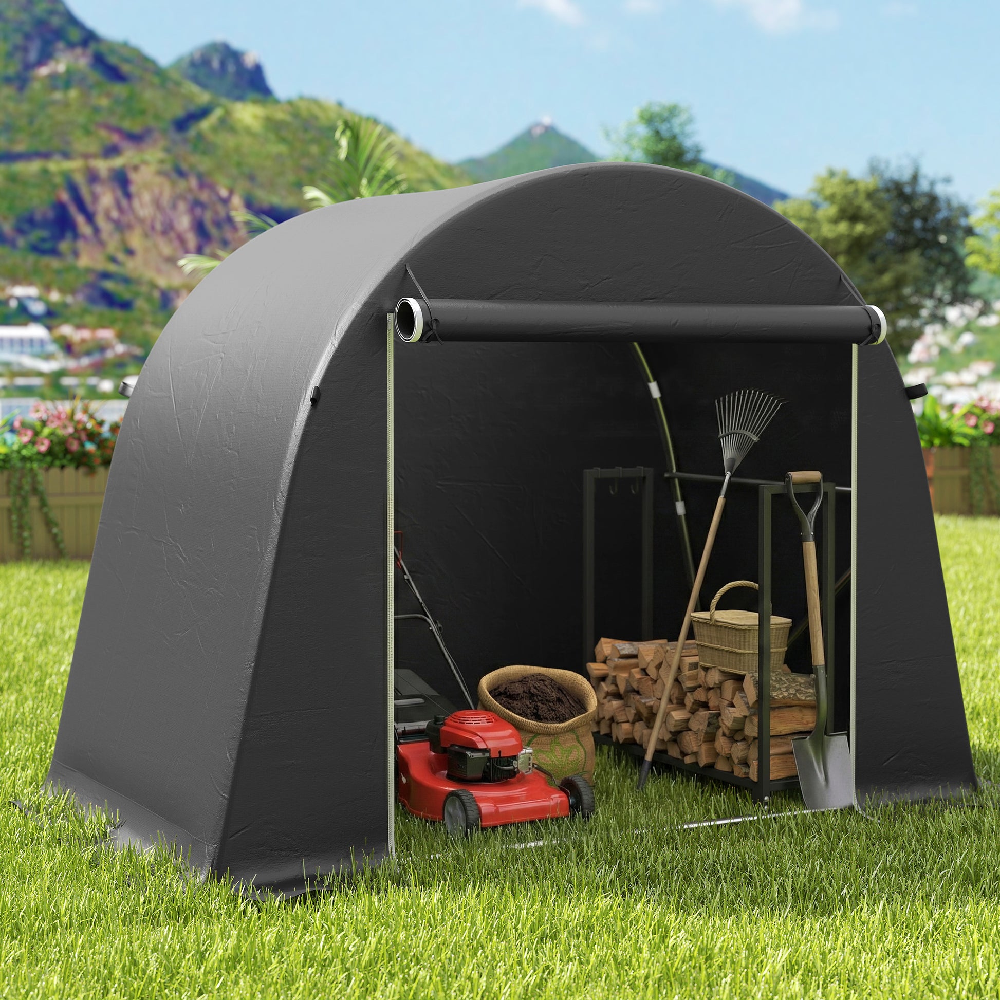 8' x 4' Portable Bike Shed - Dark Grey Waterproof Tent-Patio & Garden > Lawn & Garden > Sheds > Portable Shed-DECOROLALA
