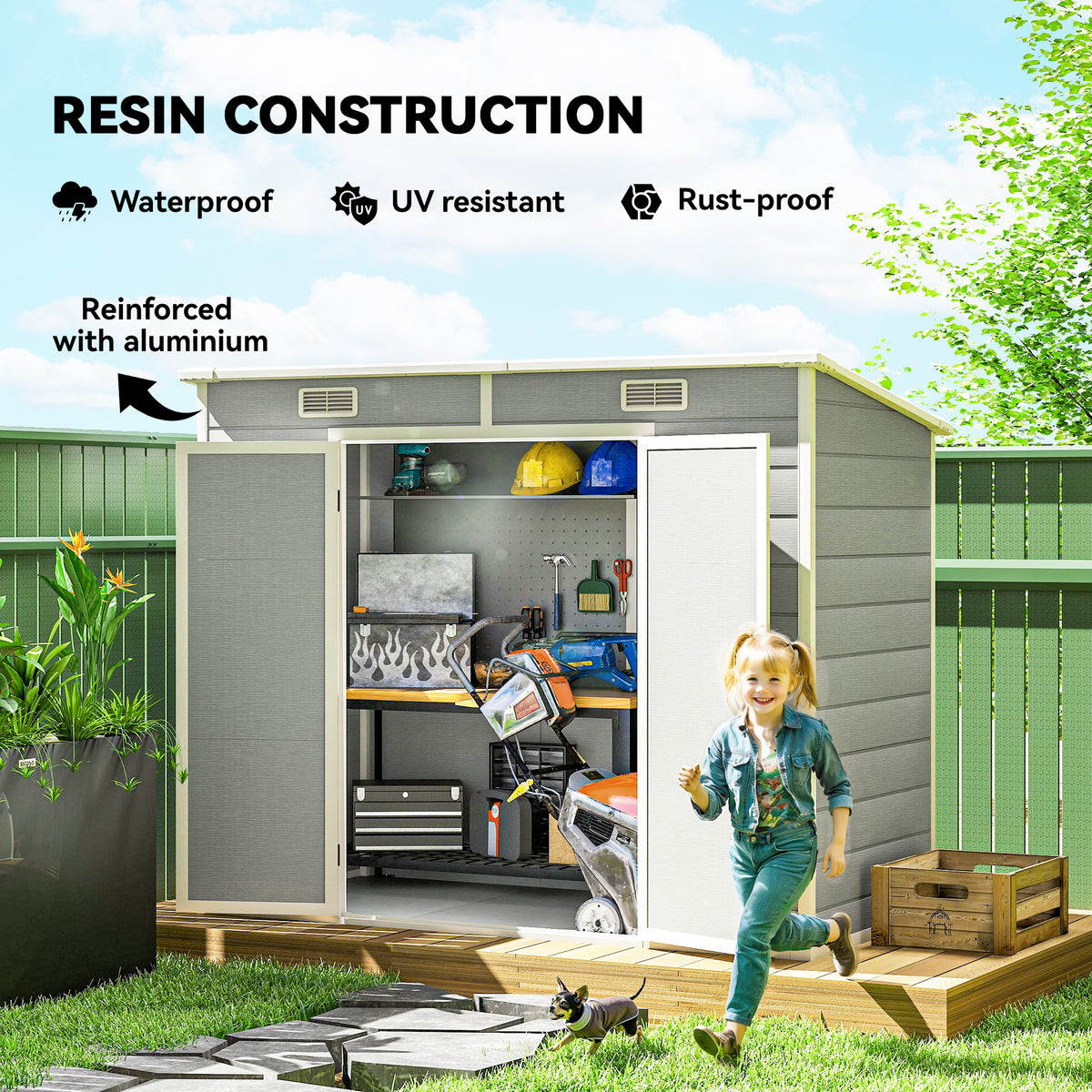8' x 4' Resin Outdoor Storage Shed with Floor - Light Grey-Storage Sheds-DECOROLALA
