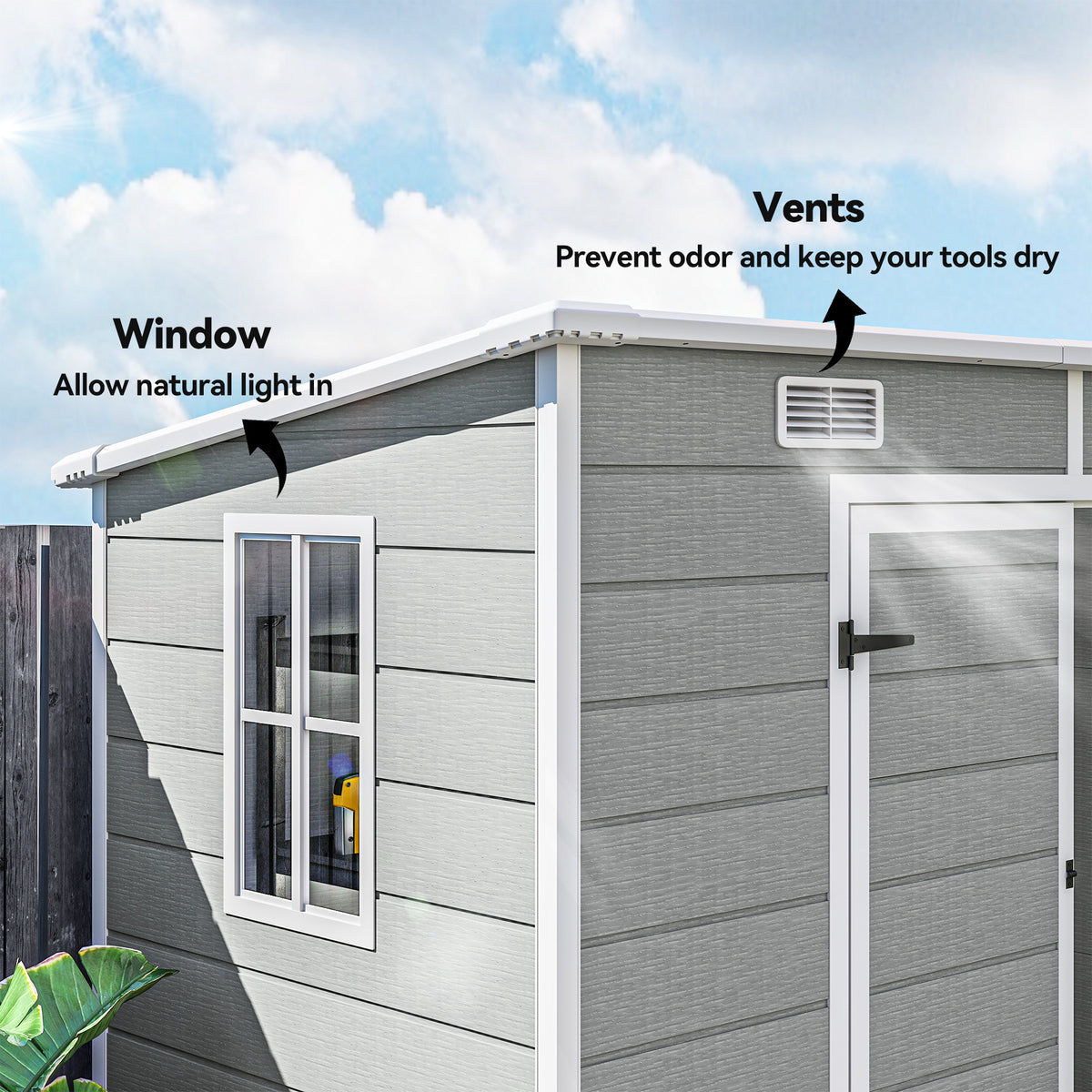8' x 4' Resin Outdoor Storage Shed with Floor - Light Grey-Storage Sheds-DECOROLALA