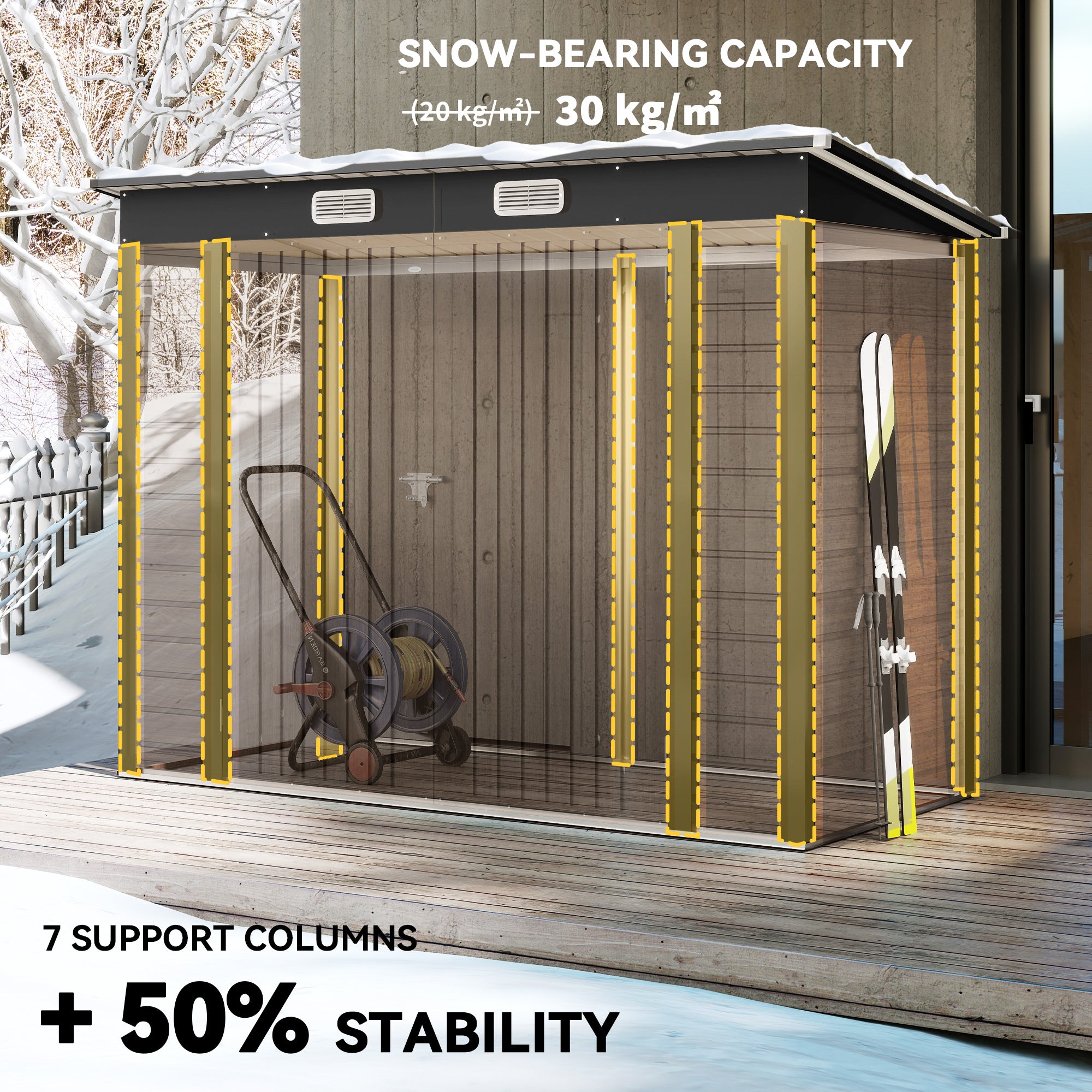 8 x 4 ft Galvanized Steel Garden Storage Shed - Teak-Patio & Garden > Lawn & Garden > Sheds-DECOROLALA