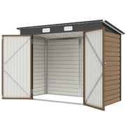 8 x 4 ft Galvanized Steel Garden Storage Shed - Teak-Patio & Garden > Lawn & Garden > Sheds-DECOROLALA
