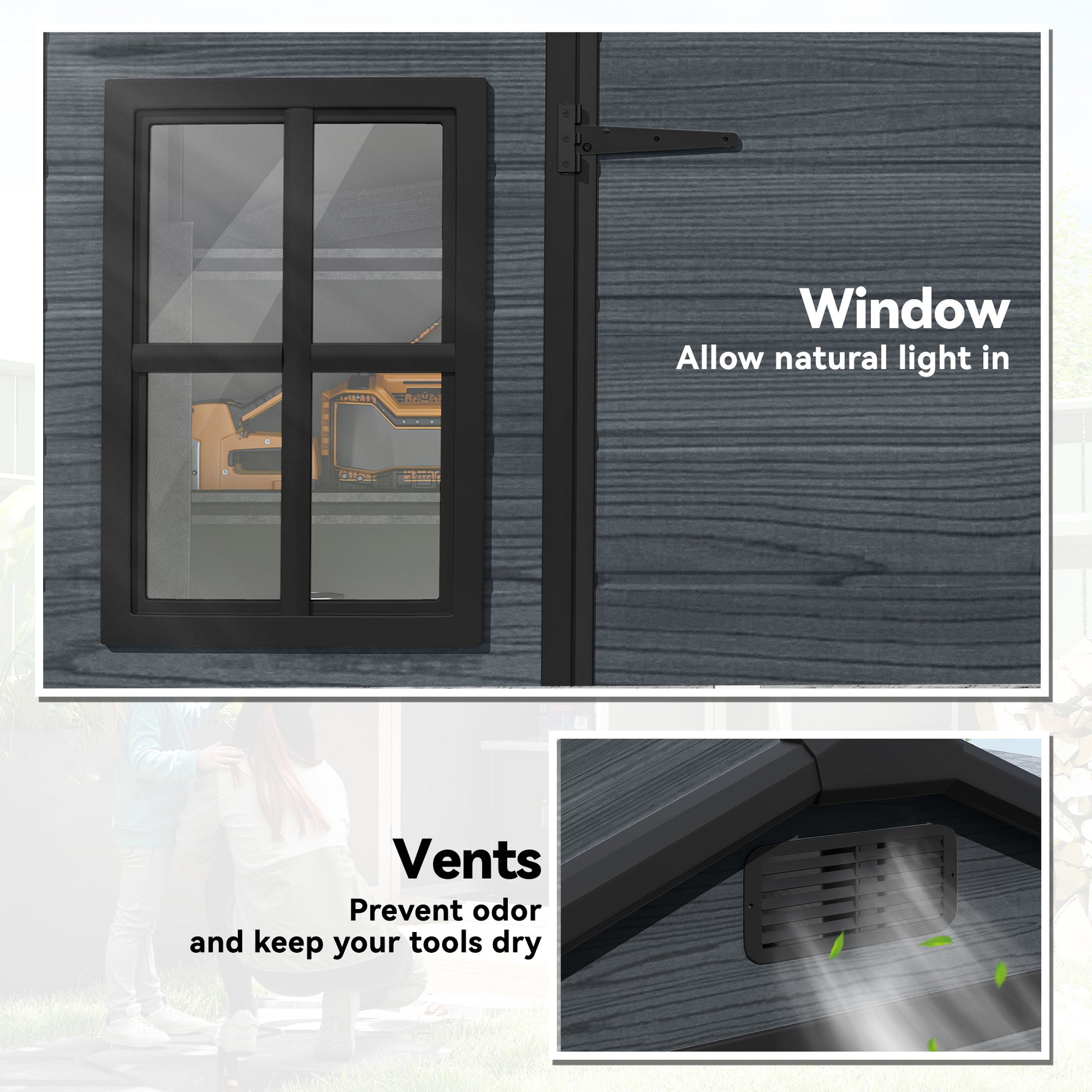 8 x 4 ft Plastic Garden Shed - Wood-Effect Dark Grey-Patio & Garden > Lawn & Garden > Sheds-DECOROLALA