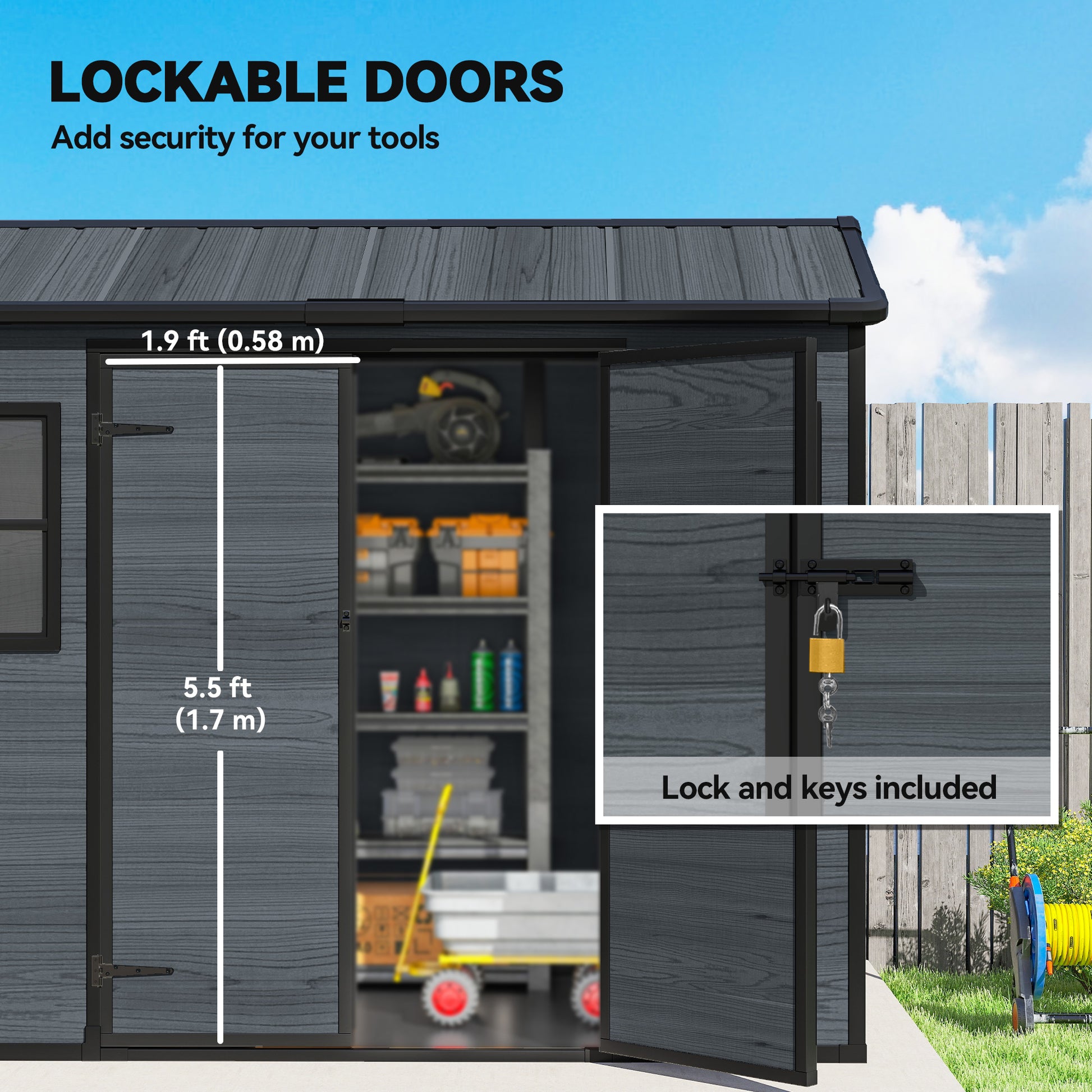 8 x 4 ft Plastic Garden Shed - Wood-Effect Dark Grey-Patio & Garden > Lawn & Garden > Sheds-DECOROLALA