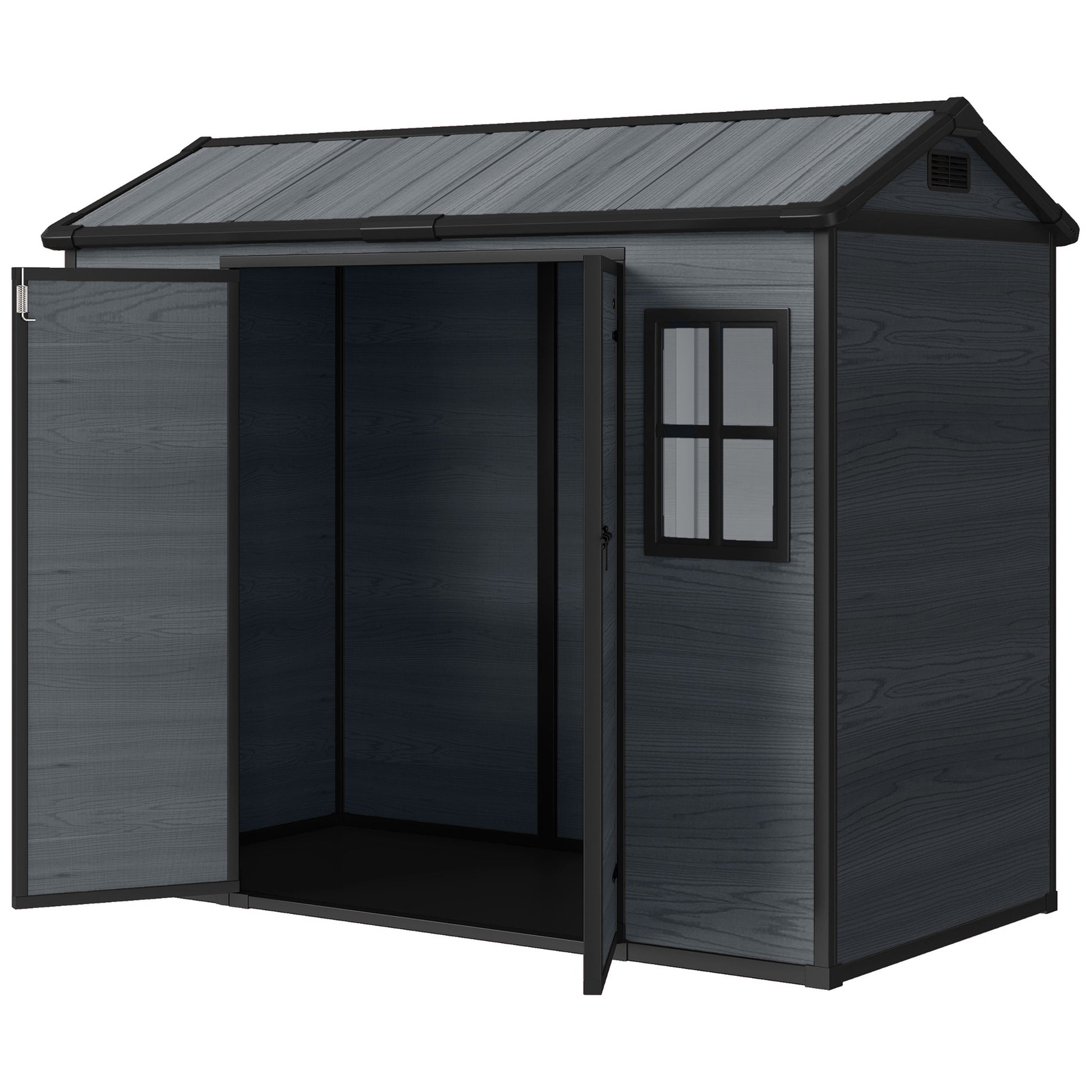 8 x 4 ft Plastic Garden Shed - Wood-Effect Dark Grey-Patio & Garden > Lawn & Garden > Sheds-DECOROLALA