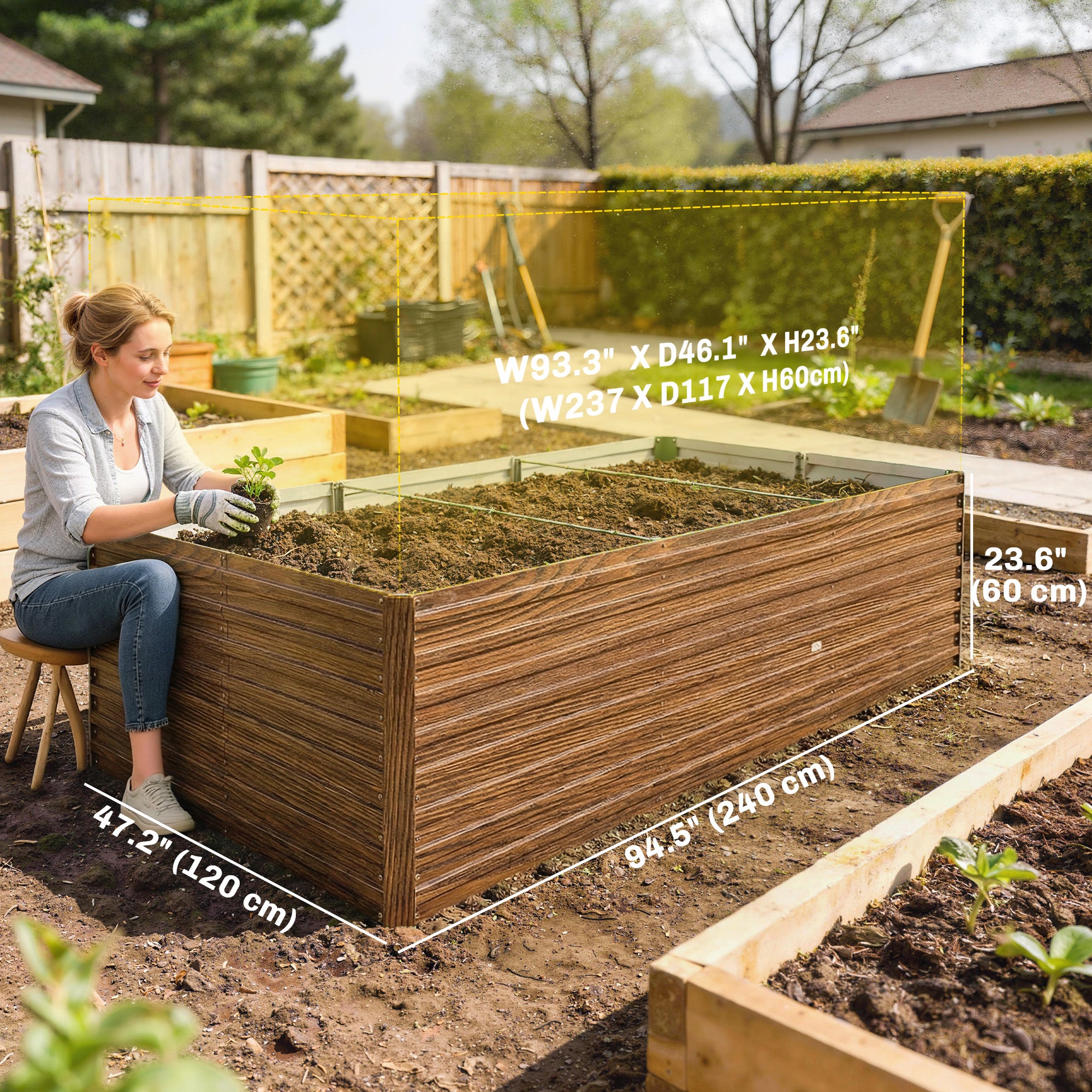 8' x 4' x 2' Raised Garden Bed - Dark Brown Wood Effect-DECOROLALA
