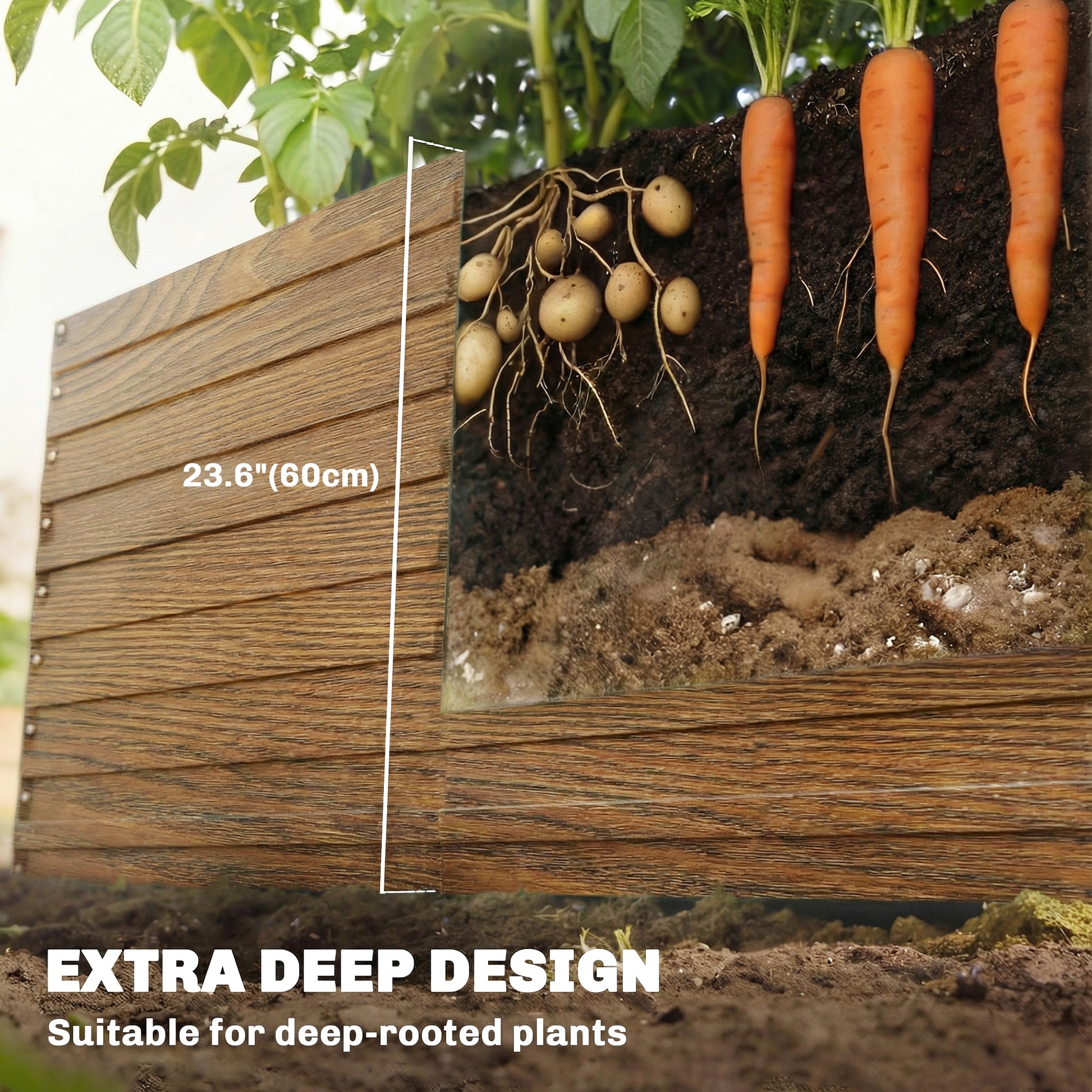 8' x 4' x 2' Raised Garden Bed - Dark Brown Wood Effect-DECOROLALA