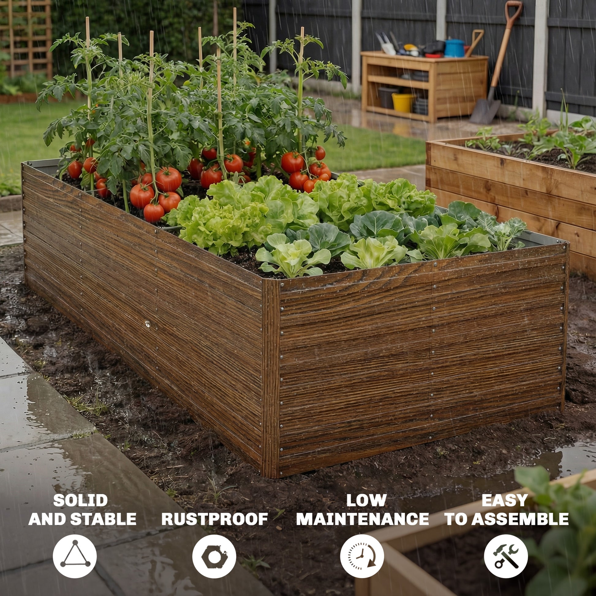 8' x 4' x 2' Raised Garden Bed - Dark Brown Wood Effect-DECOROLALA