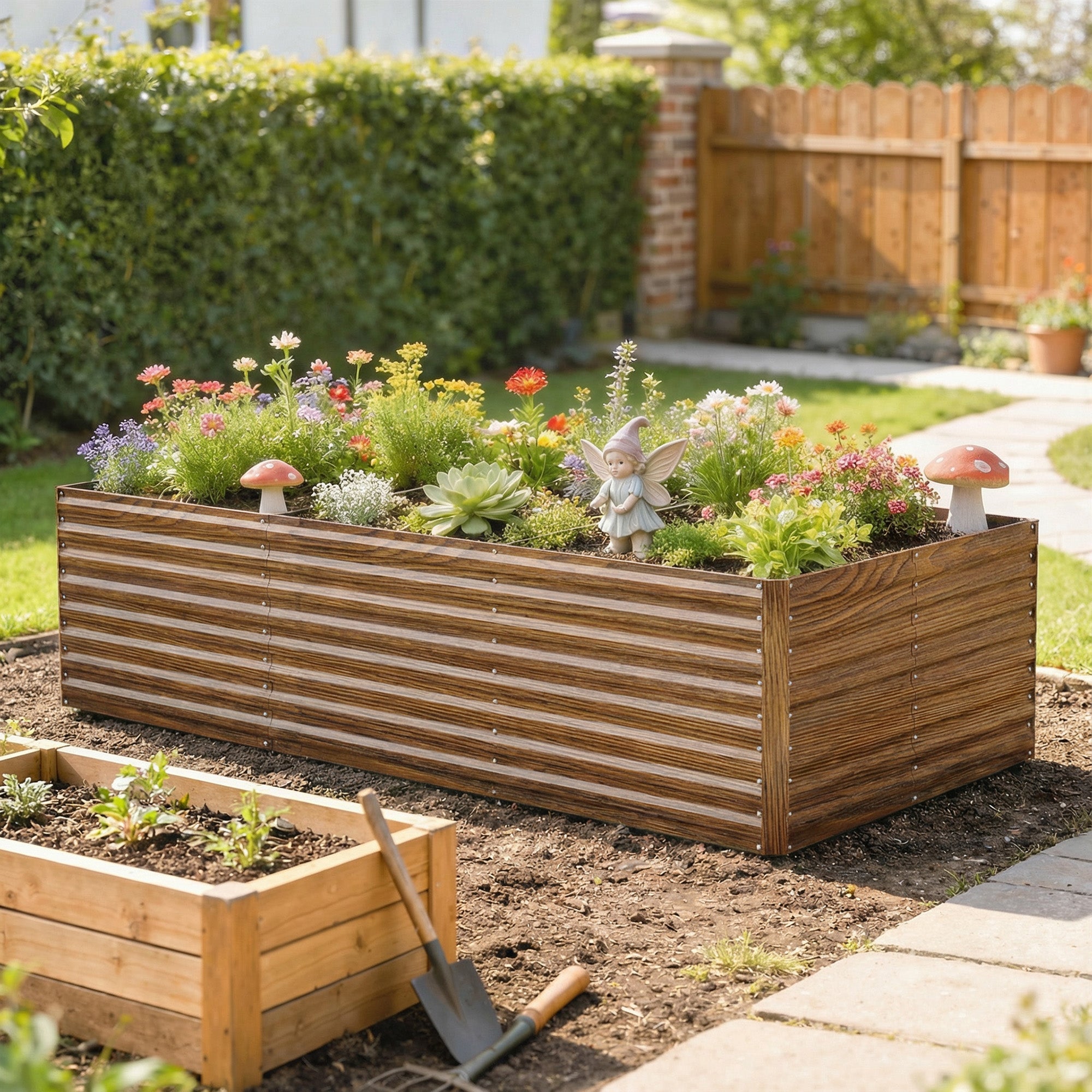 8' x 4' x 2' Raised Garden Bed - Dark Brown Wood Effect-DECOROLALA