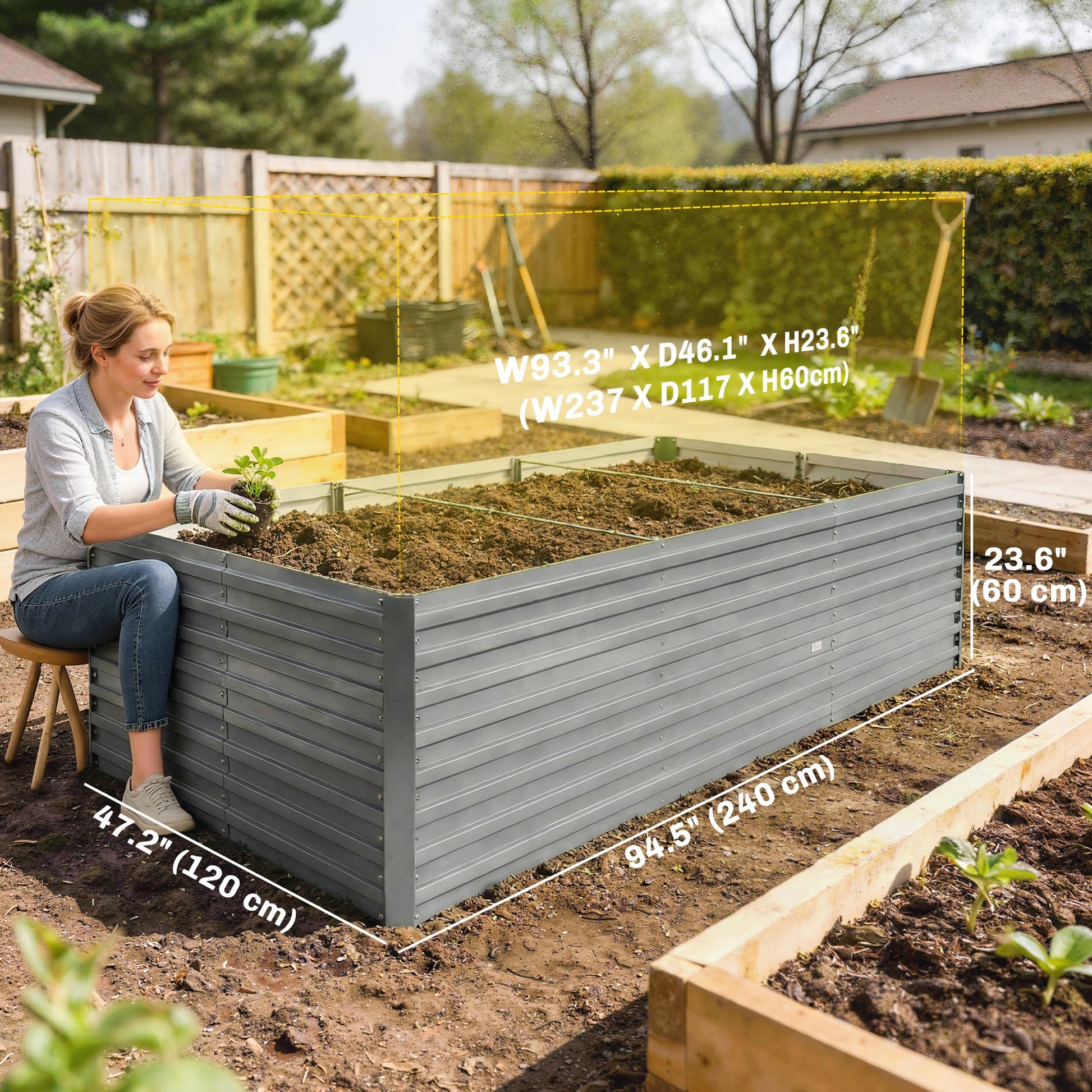 8' x 4' x 2' Raised Garden Bed Galvanized Steel - Light Grey-DECOROLALA
