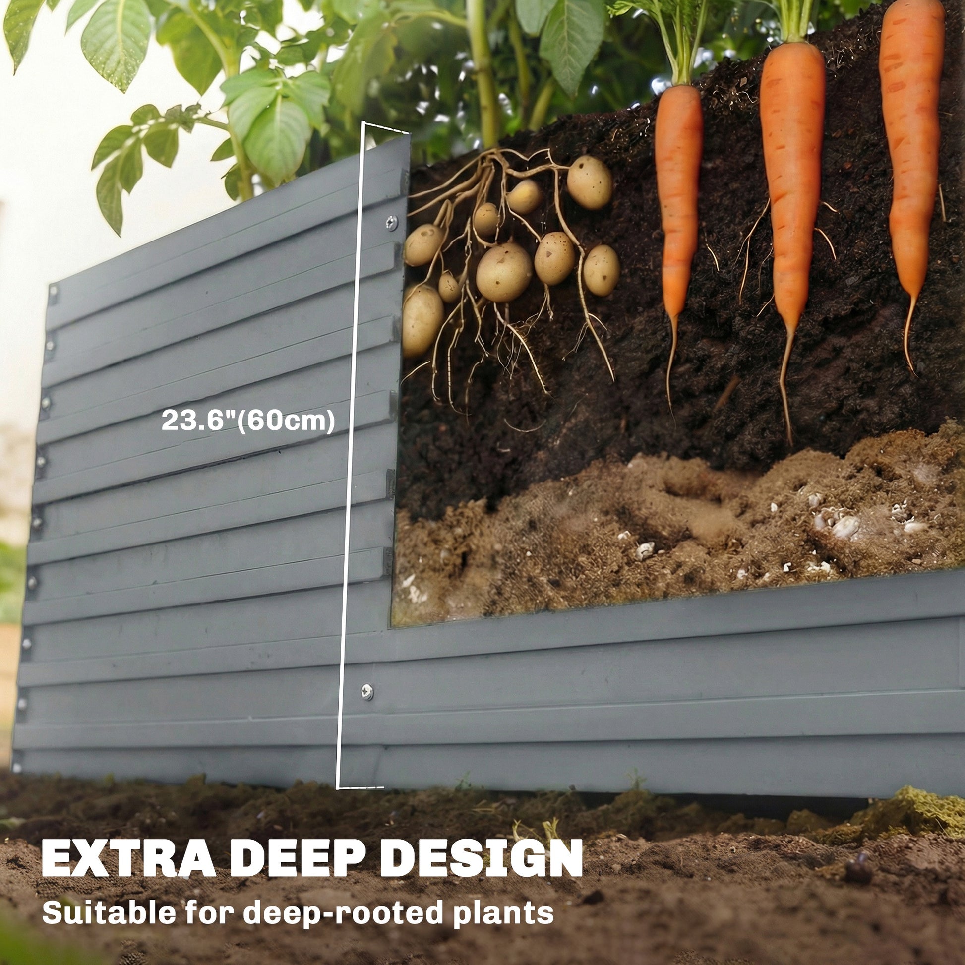 8' x 4' x 2' Raised Garden Bed Galvanized Steel - Light Grey-DECOROLALA