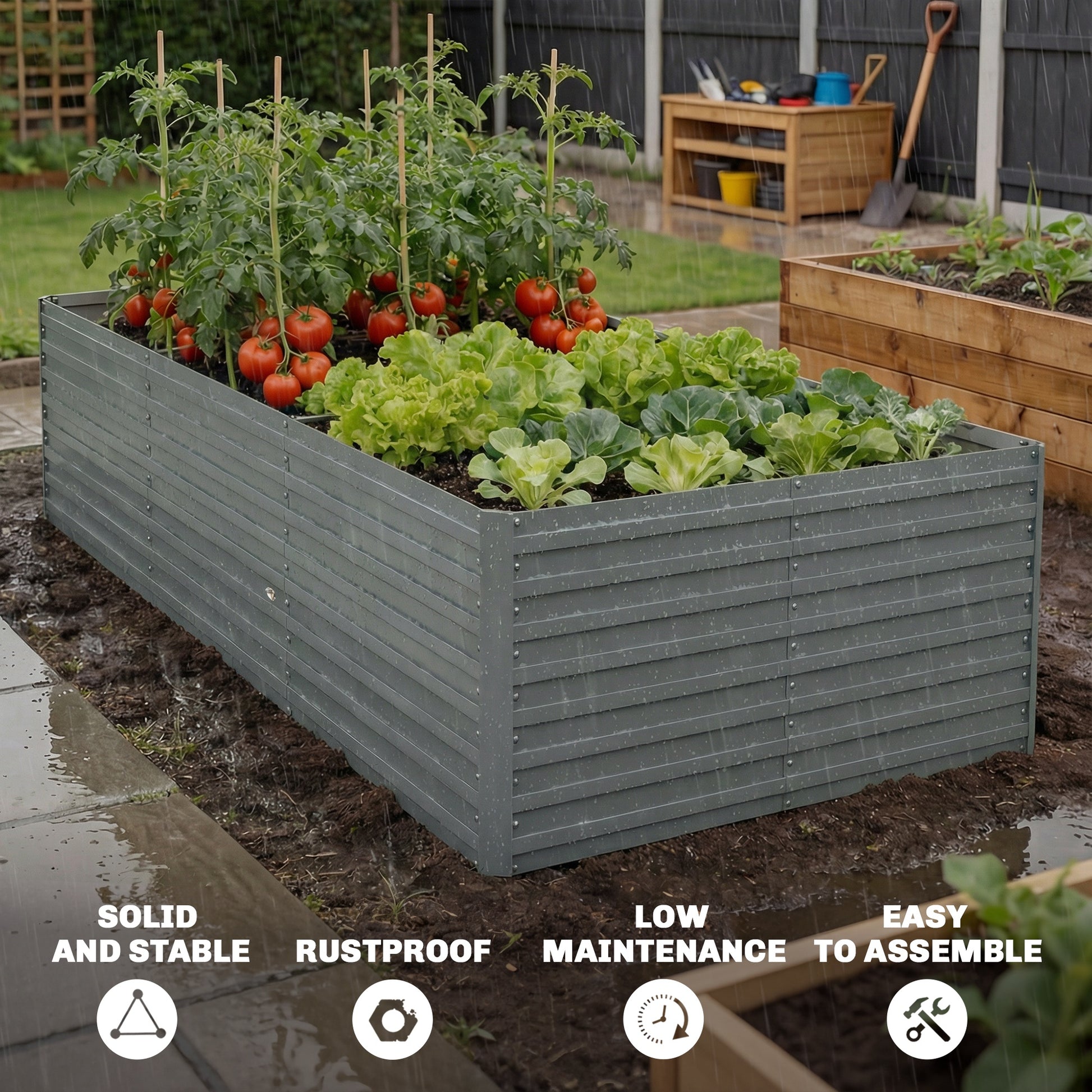 8' x 4' x 2' Raised Garden Bed Galvanized Steel - Light Grey-DECOROLALA