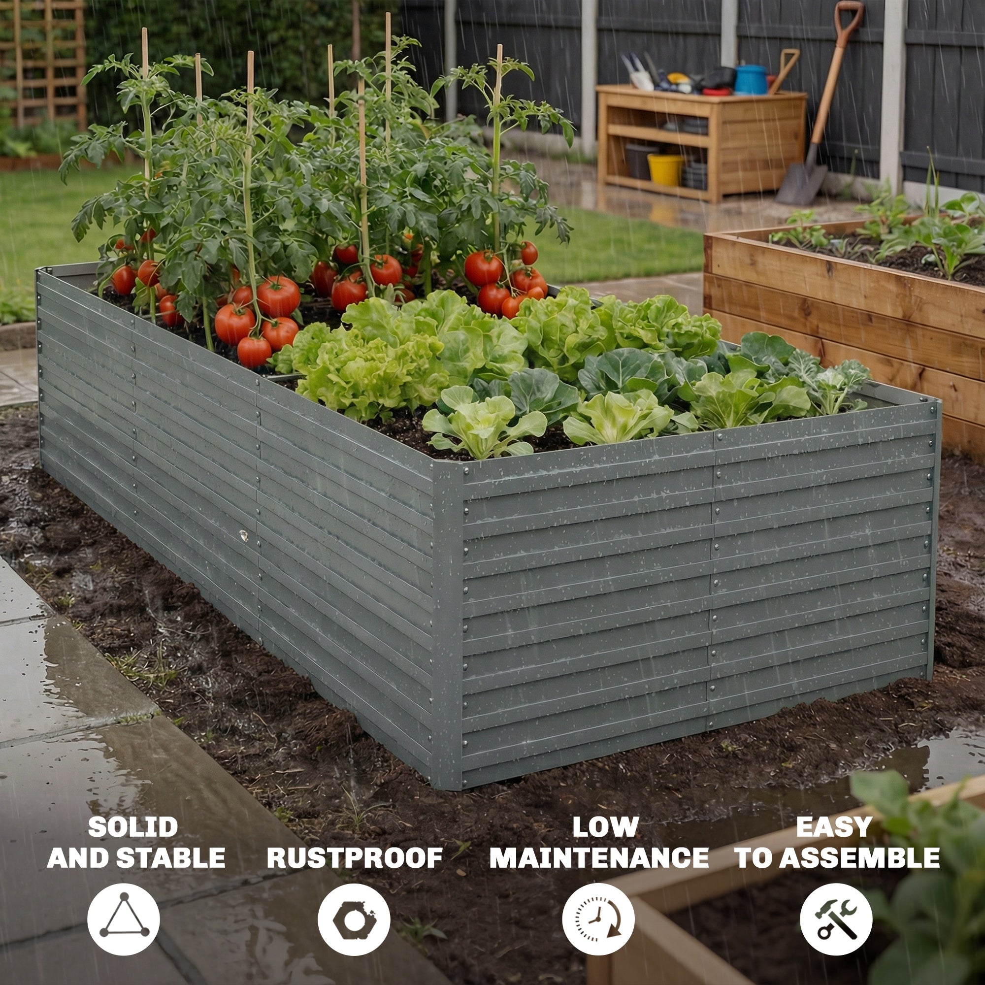 8' x 4' x 2' Raised Garden Bed Galvanized Steel - Light Grey-DECOROLALA