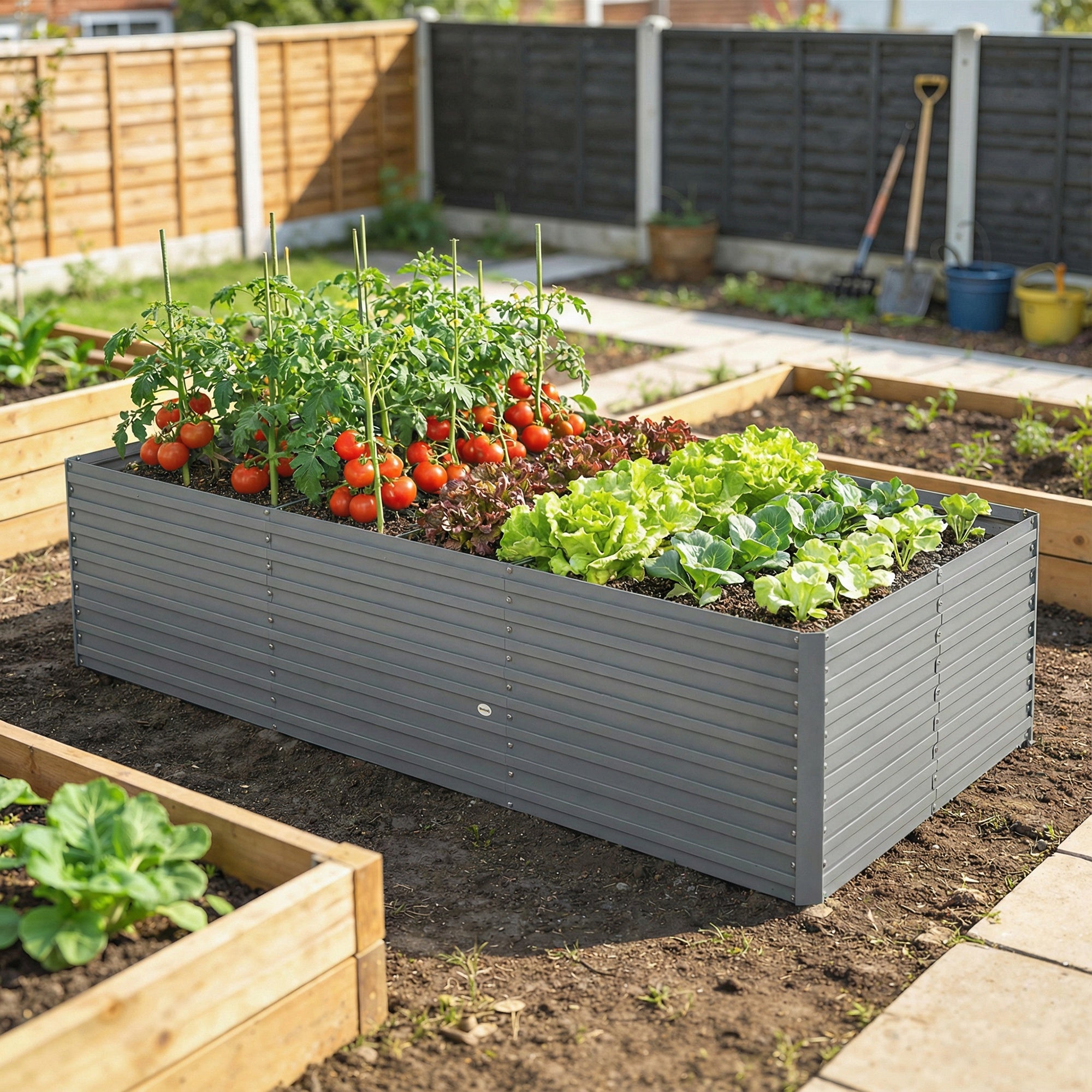 8' x 4' x 2' Raised Garden Bed Galvanized Steel - Light Grey-DECOROLALA