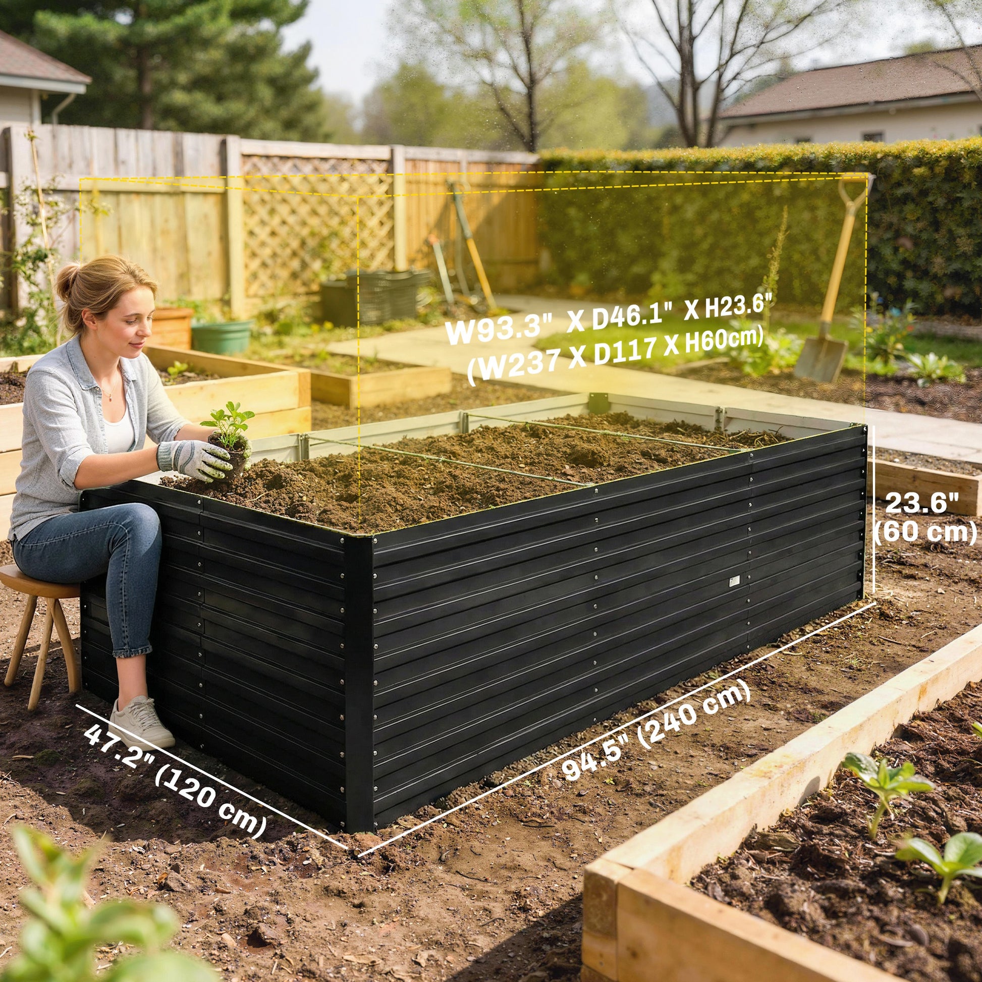 8' x 4' x 2' Raised Garden Bed Galvanized Steel Planter Black-DECOROLALA