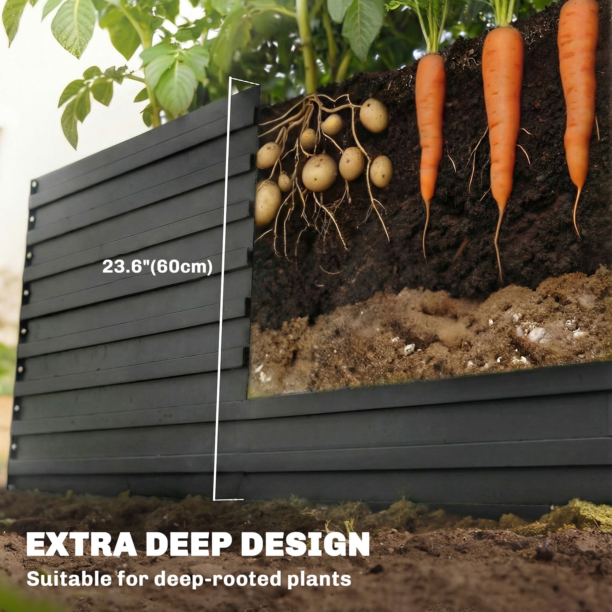 8' x 4' x 2' Raised Garden Bed Galvanized Steel Planter Black-DECOROLALA