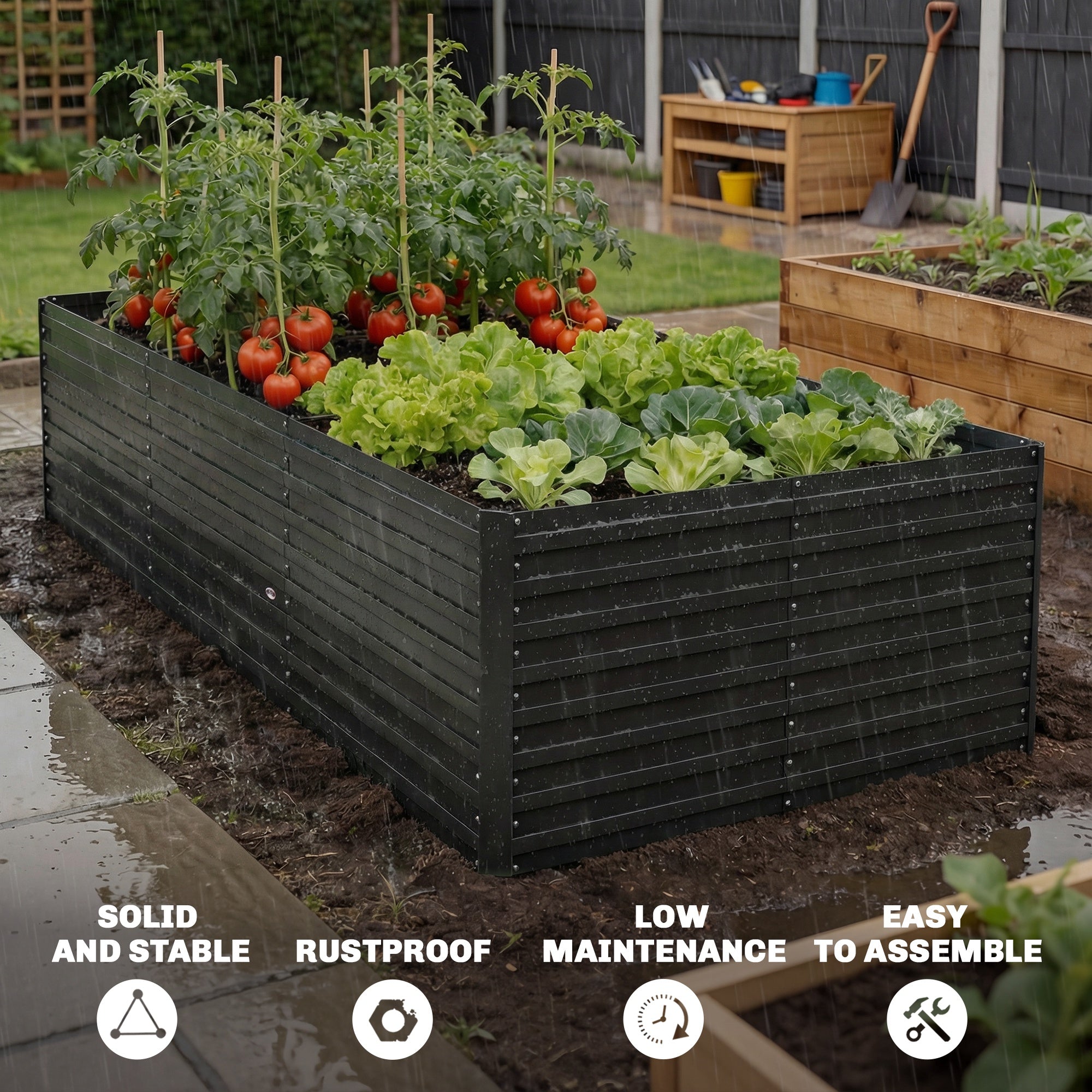 8' x 4' x 2' Raised Garden Bed Galvanized Steel Planter Black-DECOROLALA