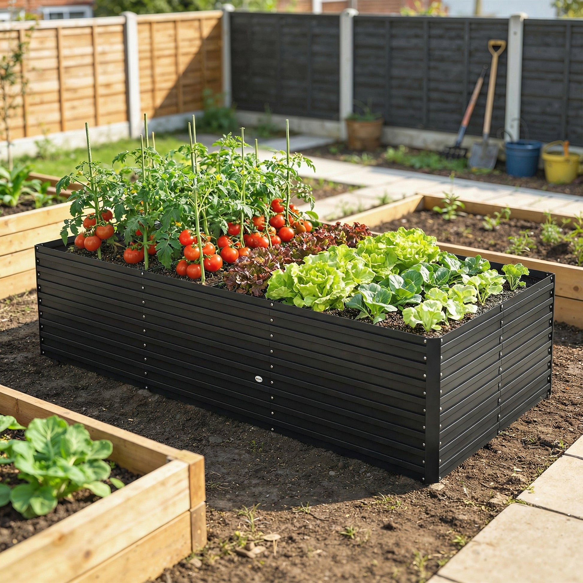 8' x 4' x 2' Raised Garden Bed Galvanized Steel Planter Black-DECOROLALA
