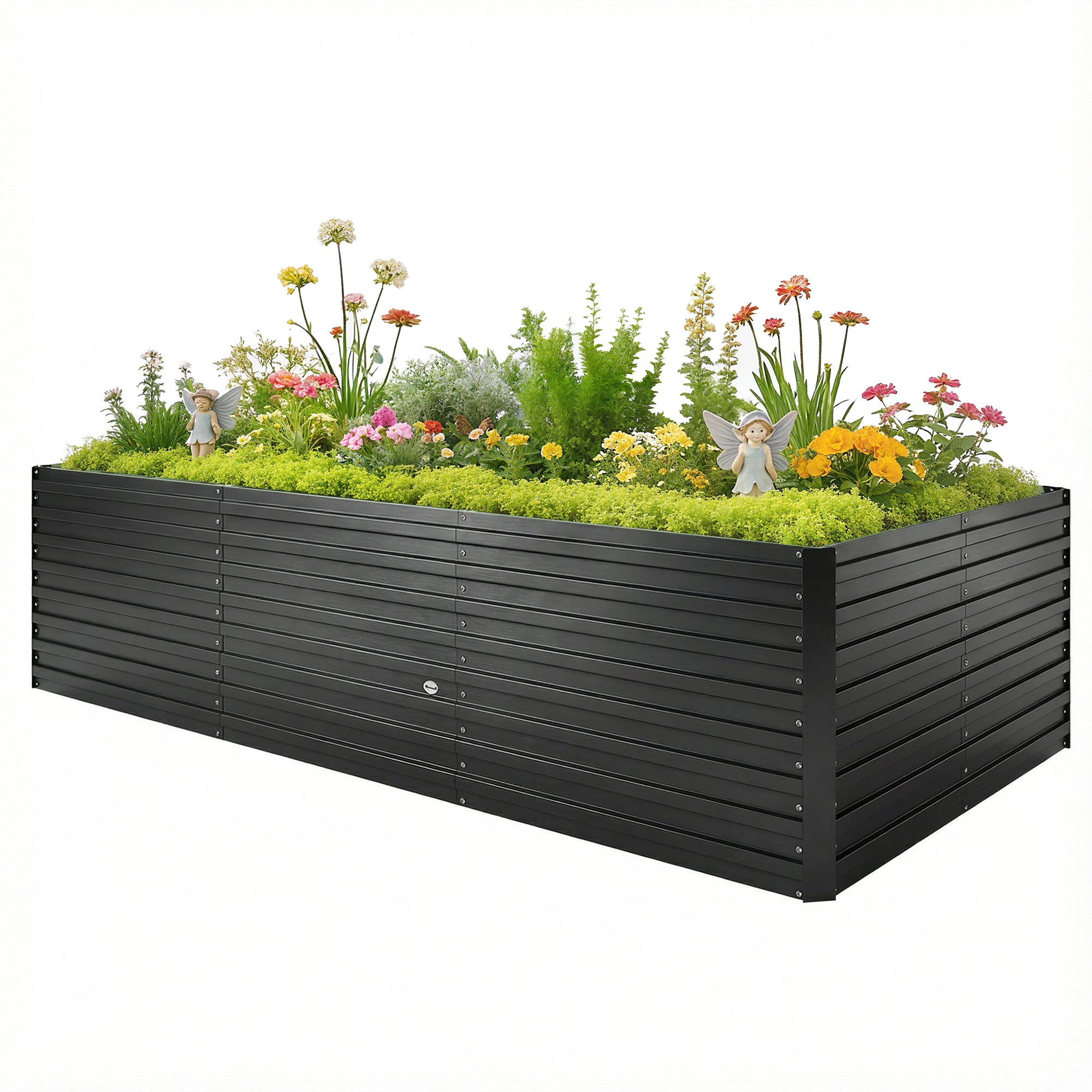 8' x 4' x 2' Raised Garden Bed Galvanized Steel Planter Black-DECOROLALA