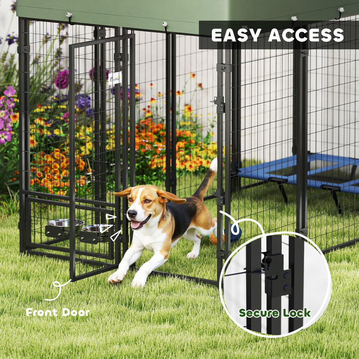 8' x 4' x 6' Outdoor Dog Kennel with Rotating Bowls - Green-Dogs-DECOROLALA
