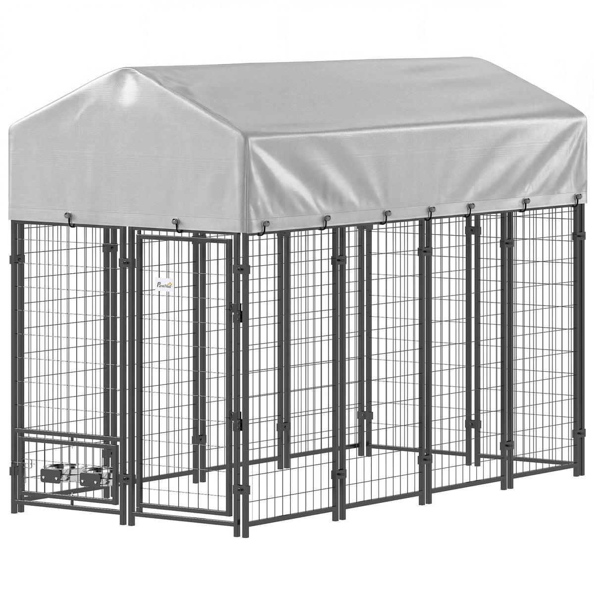 8' x 4' x 6' Outdoor Dog Kennel with Rotating Bowls - Silver-Dogs-DECOROLALA
